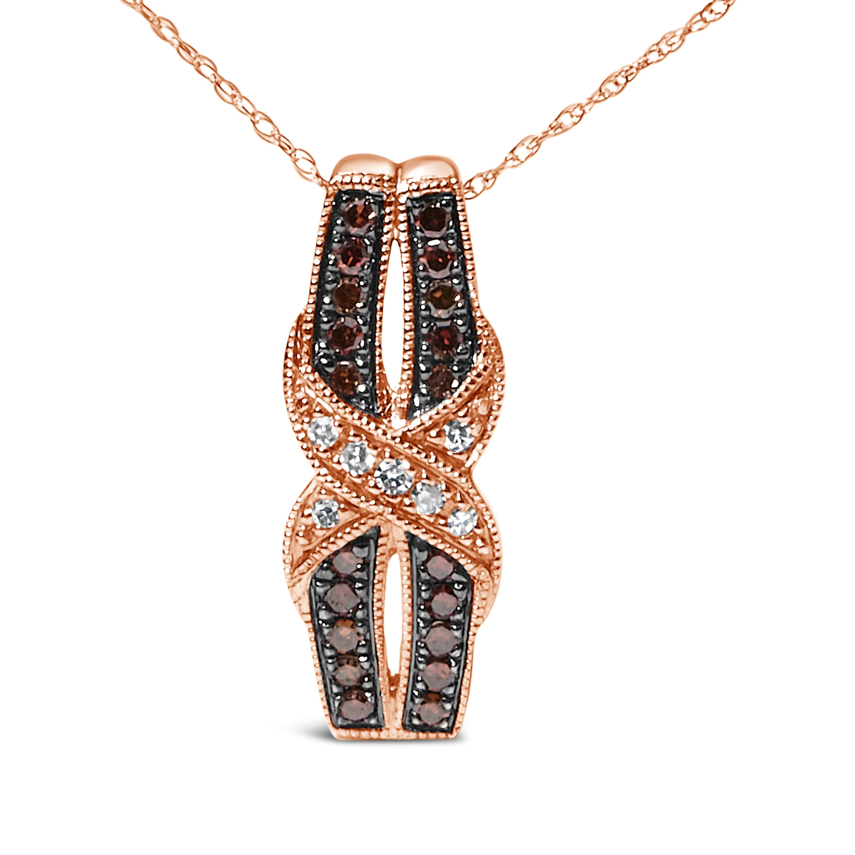 10K Rose Gold 1/4 Cttw White and Chocolate Brown Diamond Infinity Twist Pendant Necklace (I-J Color, I1-I2 Clarity) DestGlow