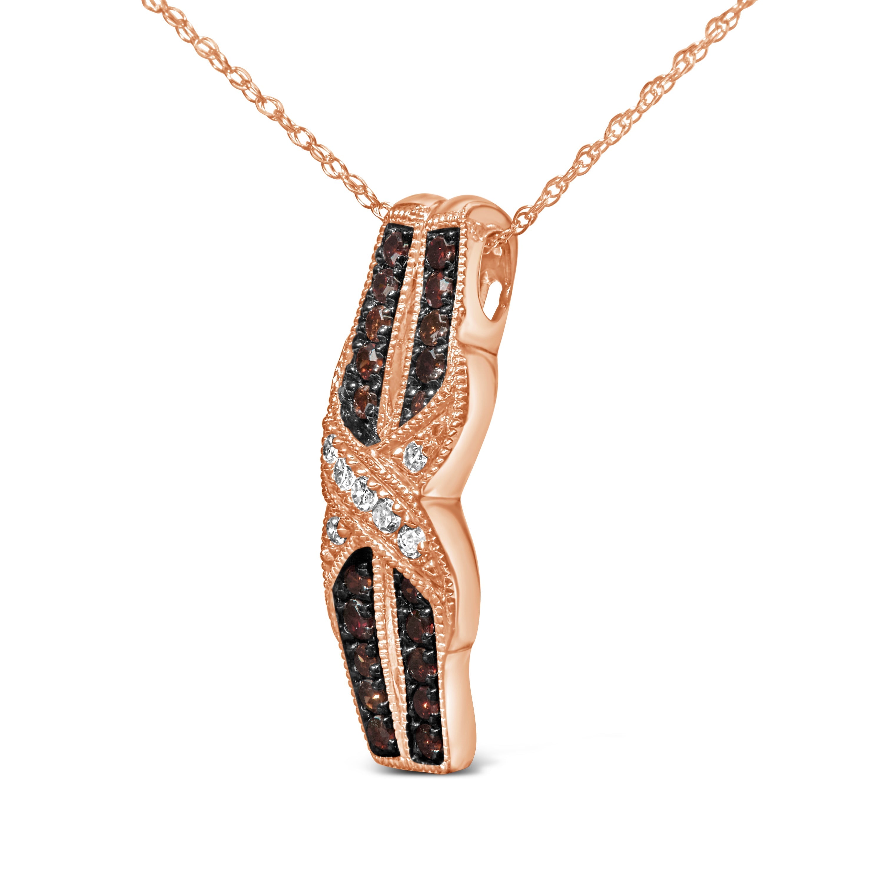10K Rose Gold 1/4 Cttw White and Chocolate Brown Diamond Infinity Twist Pendant Necklace (I-J Color, I1-I2 Clarity) DestGlow