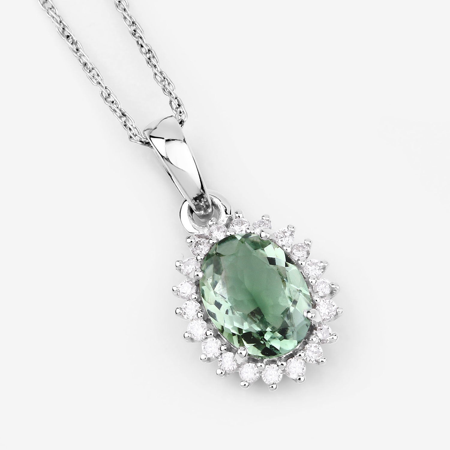 1.39 Carat Genuine Green Tourmaline and White Diamond 14K White Gold Pendant by Bids.com