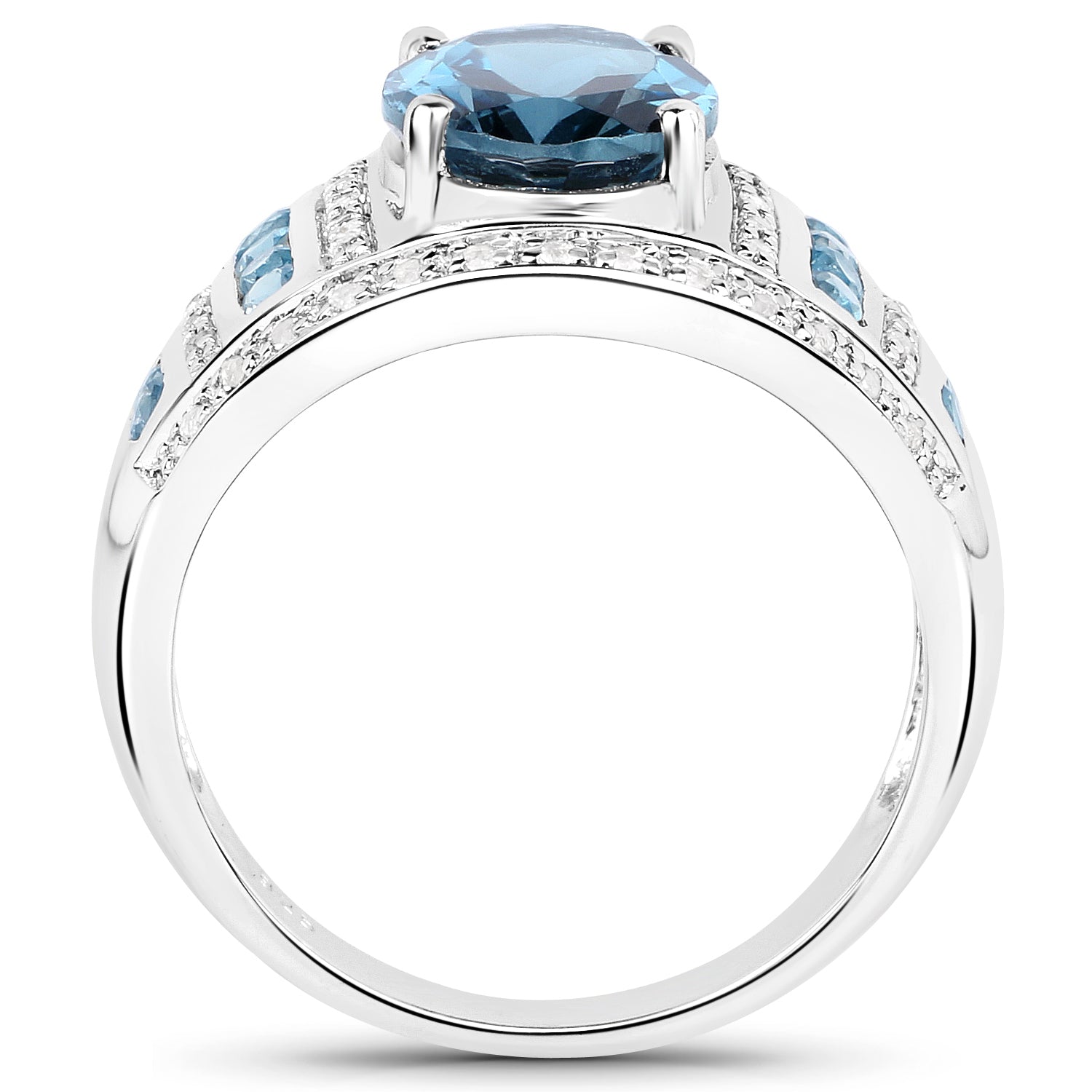 3.24 Carat Genuine London Blue Topaz and White Topaz .925 Sterling Silver Ring DestGlow
