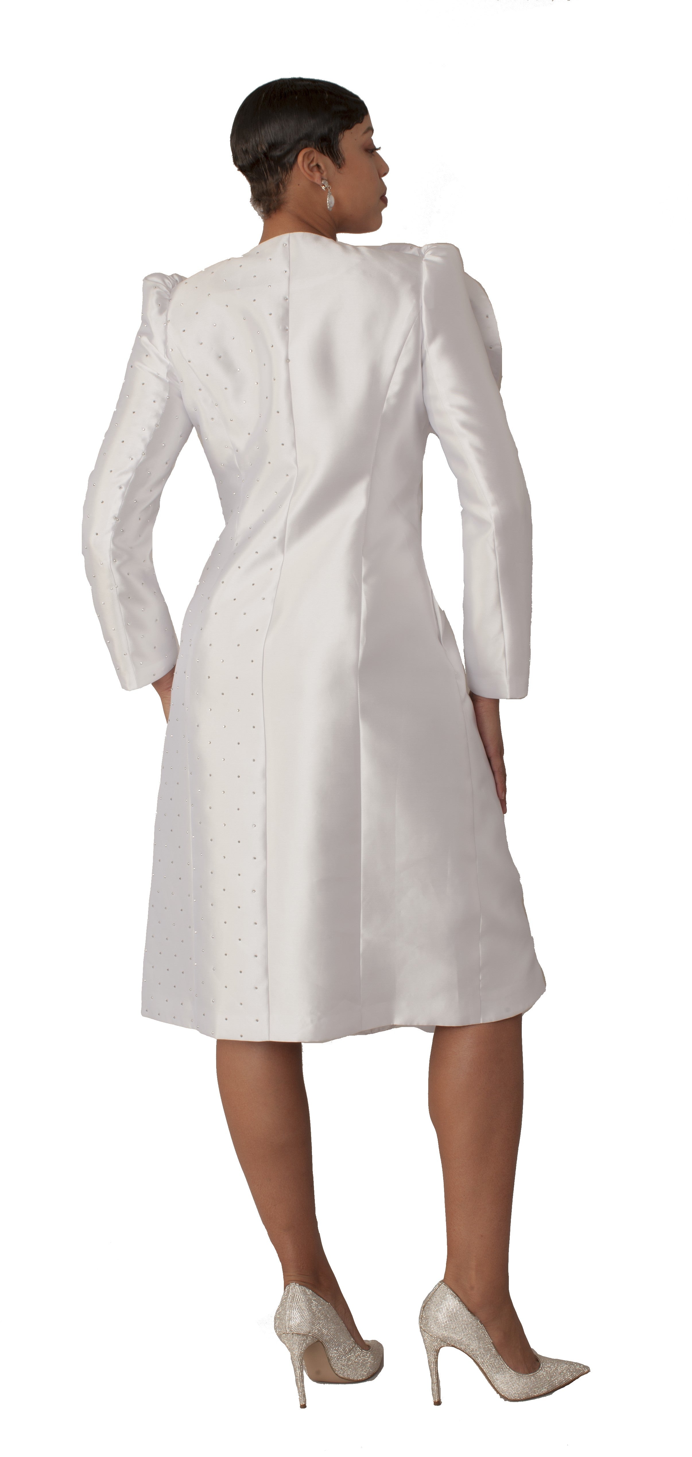 Pearl-Studded Floral Appliqué Coat Dress - 9751 by Tally Taylor