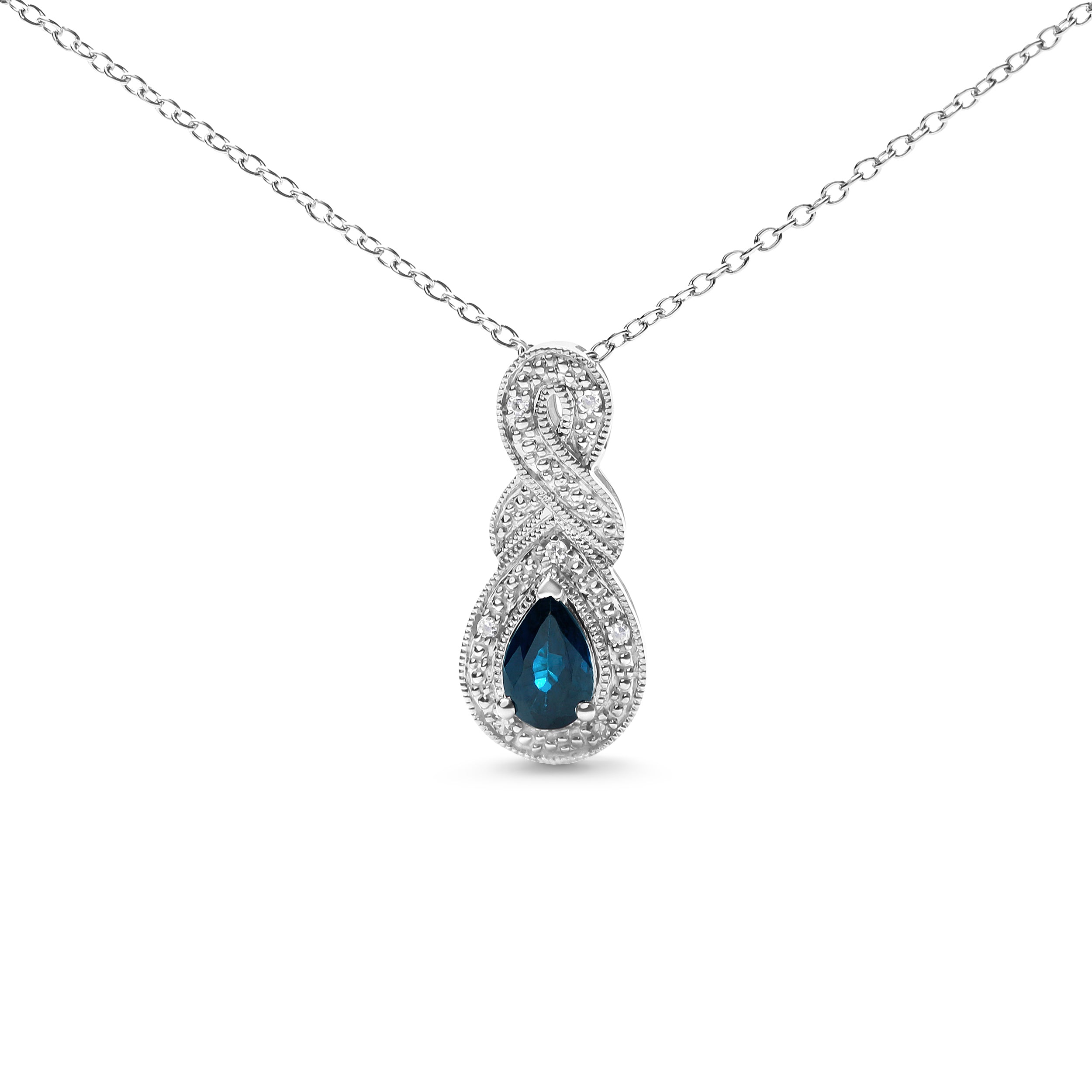 .925 Sterling Silver 6x4mm Pear Sapphire and Diamond Accent Infinity Drop 18" Pendant Necklace (H-I Color, SI1-SI2 Clarity) DestGlow