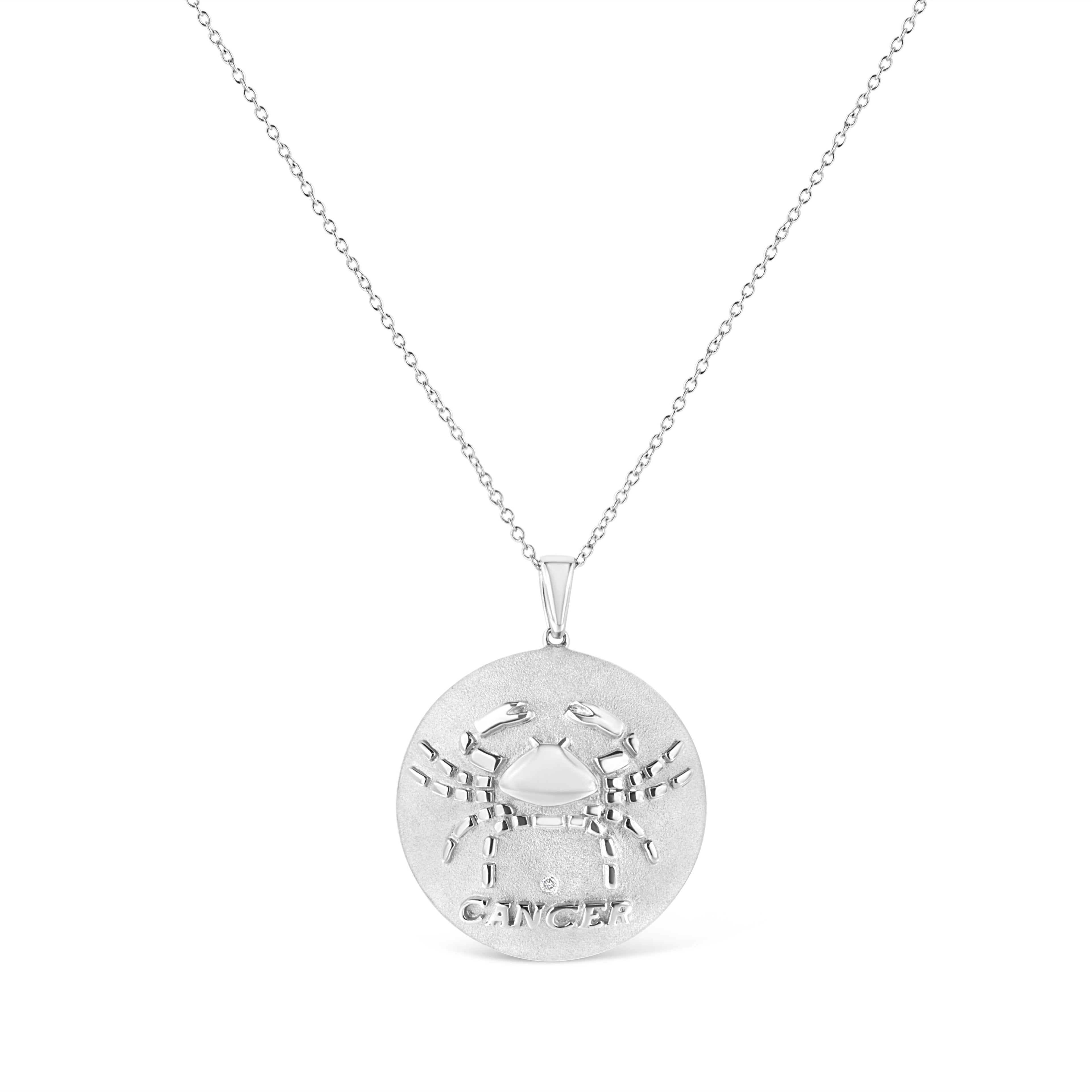 .925 Sterling Silver Diamond Accent Cancer Zodiac Design 18" Pendant Necklace Medallion (K-L Color, I1-I2 Clarity) DestGlow