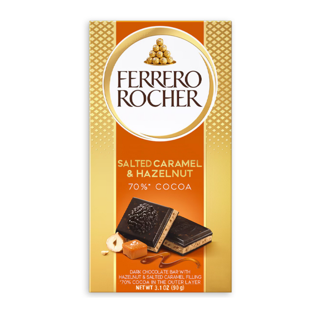 Ferrero Rocher 70% Cocoa Dark Hazelnut & Salted Caramel Chocolate Bar (3.1oz) by Farmacias Savia