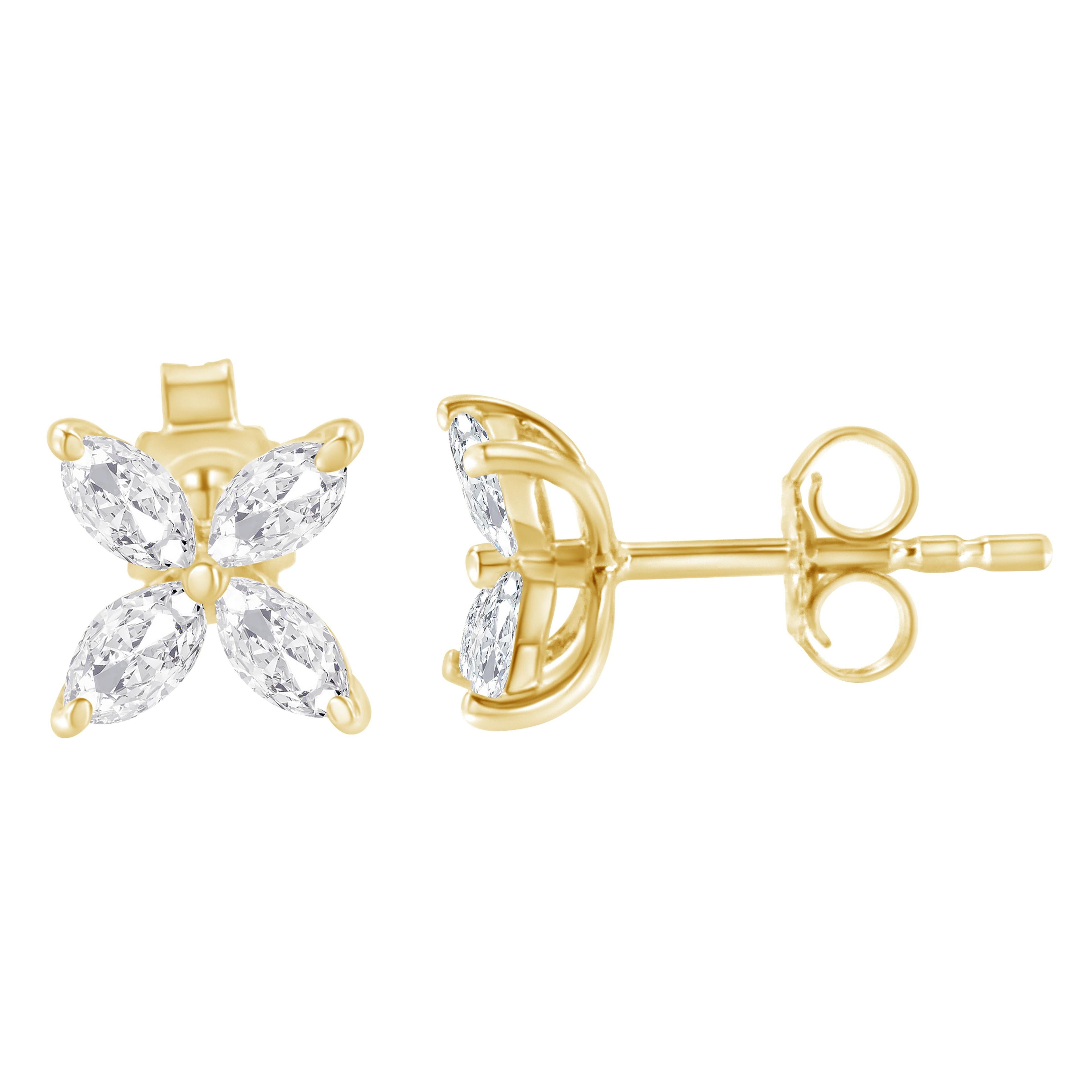 14K White Gold 1/2 Cttw Marquise Diamond 8 Stone Floral Leaf Stud Earrings (H-I Color, SI1-SI2 Clarity) by Bids.com