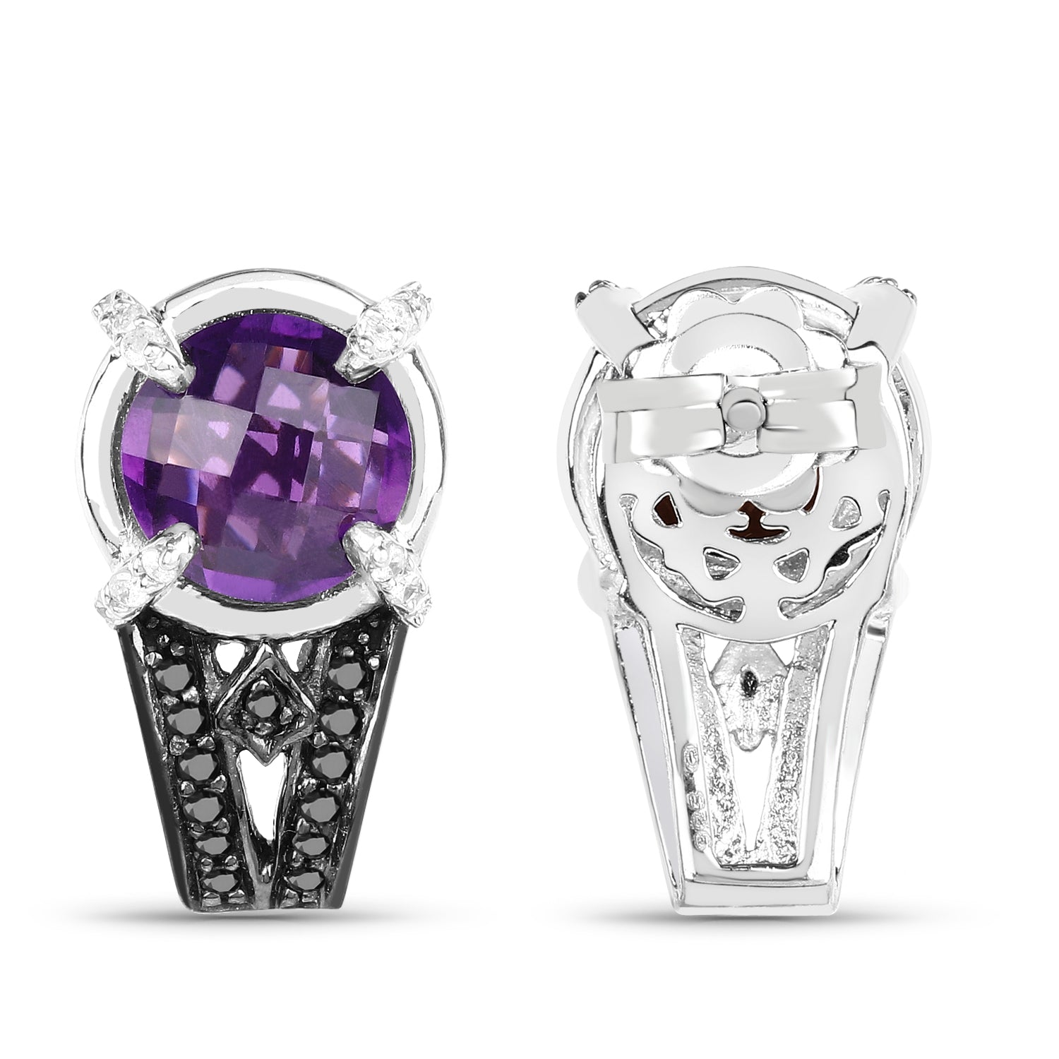 3.61 Carat Genuine Amethyst, Black Diamond and White Diamond .925 Sterling Silver Earrings by Bids.com