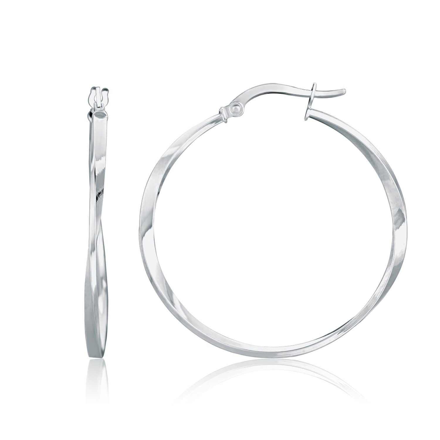 14k White Gold Mobius Twisted Hoop Earrings DestGlow