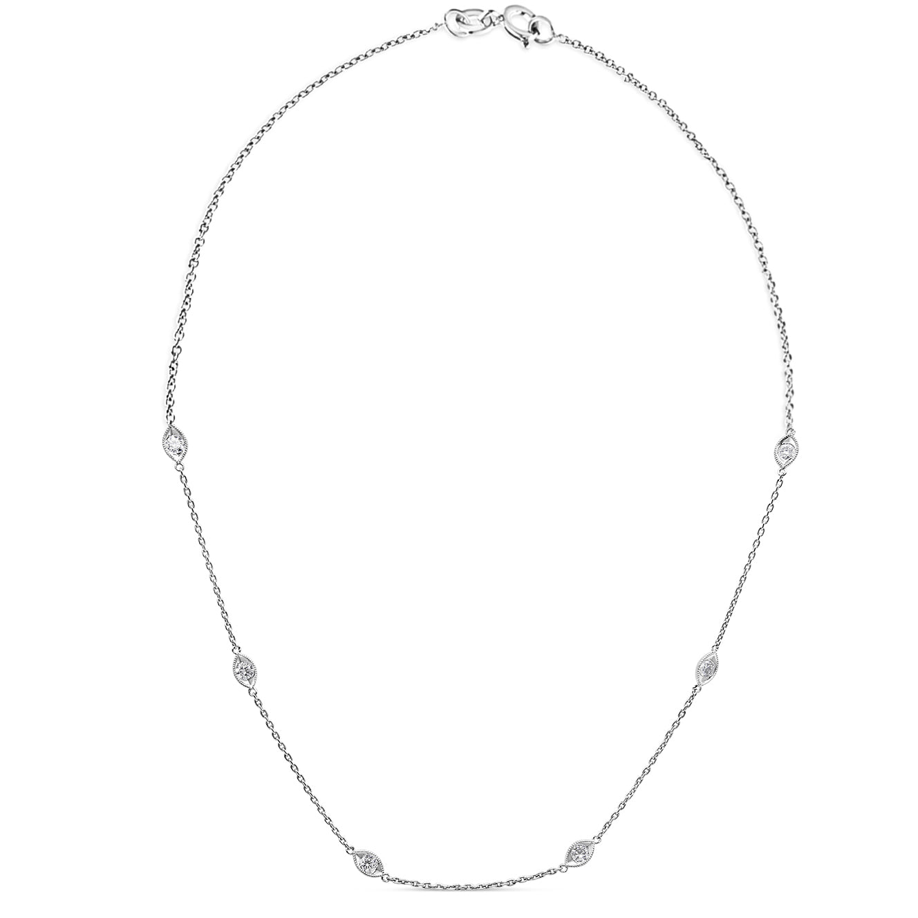 14K White Gold 1.00 Cttw Bezel Set Round Diamond Marquise Shaped Milgrain Station 18" Collar Necklace (G-H Color, SI1-SI2 Clarity) by Bids.com