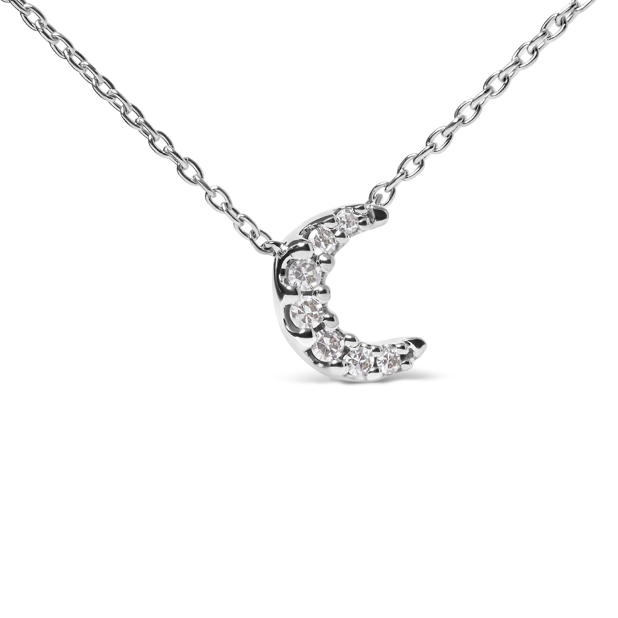10K White Gold Diamond Accented Crescent Moon Shaped 18" Inch Pendant Necklace (H-I Color, I1-I2 Clarity) DestGlow