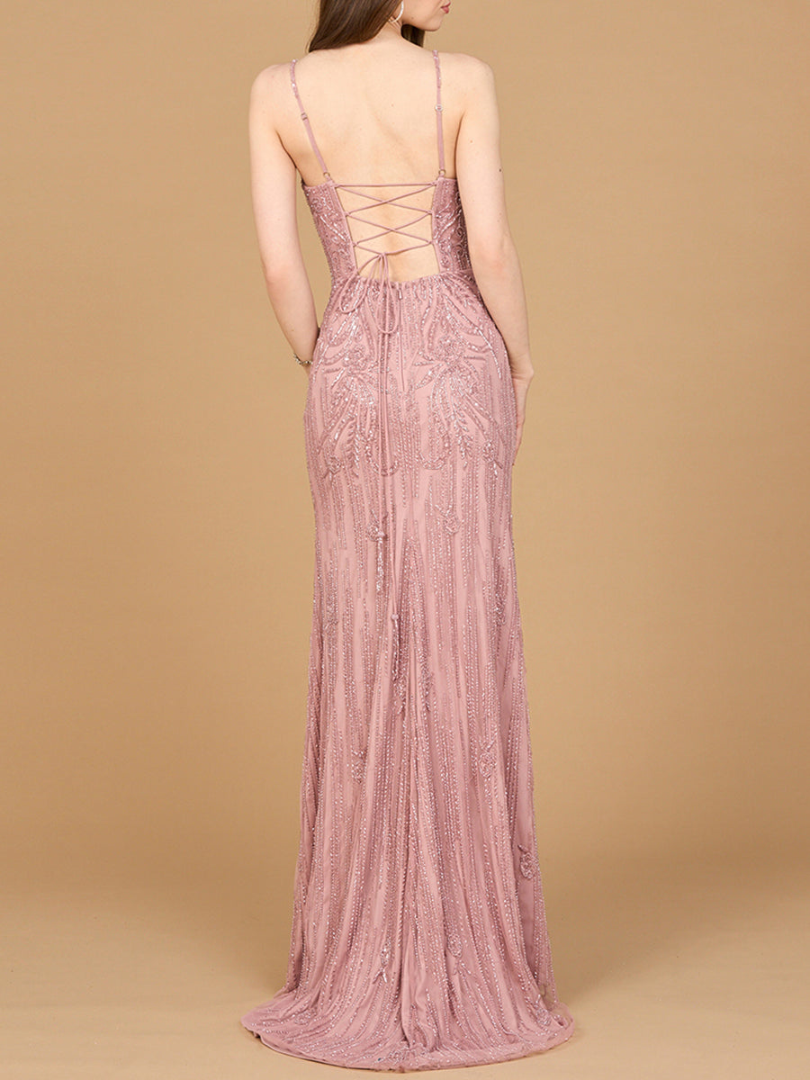 Beaded Lace-up Dress with Slit by Lara New York