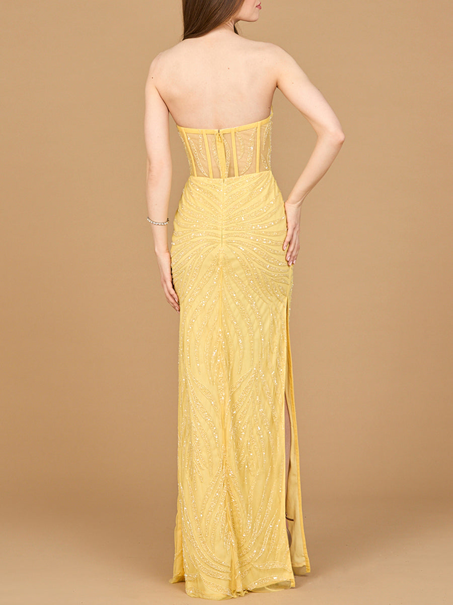 Beaded Corset Prom Dress with Slit by Lara New York
