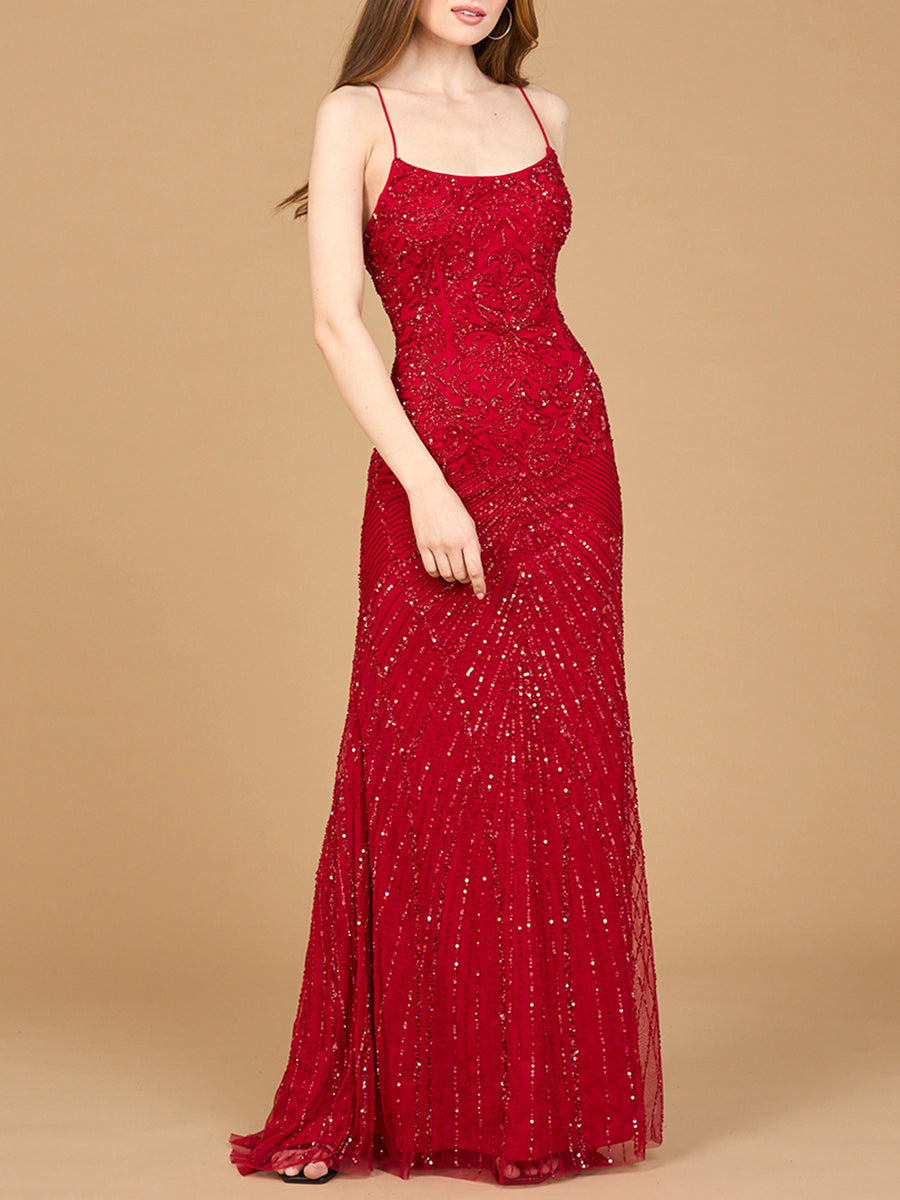 Lace Up Open Back Beaded Dress by Lara New York