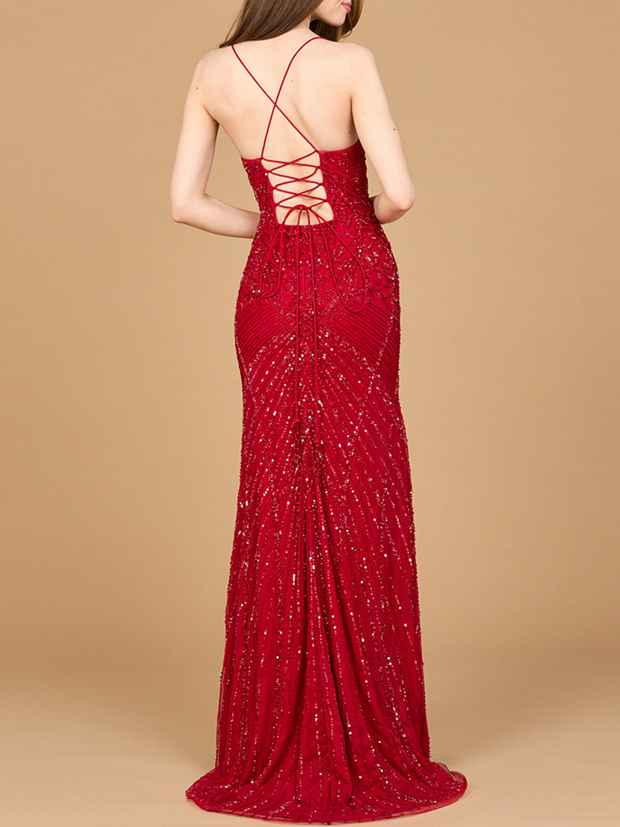 Lace Up Open Back Beaded Dress by Lara New York