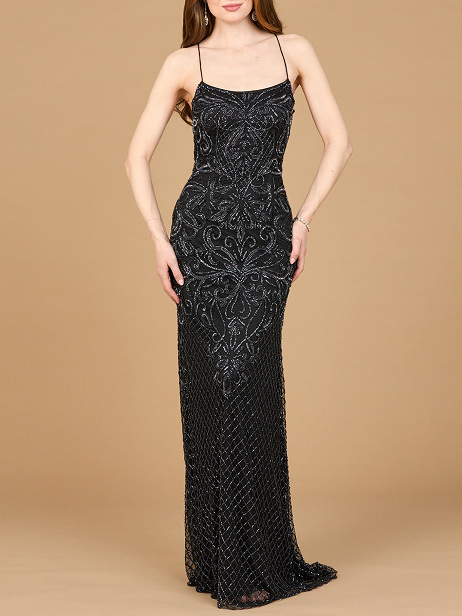Lace Up Open Back Beaded Dress by Lara New York