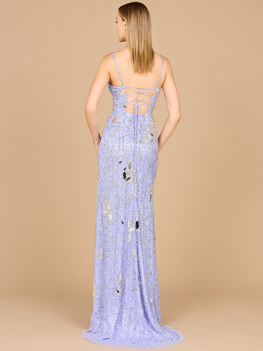 Mirror Beaded Gown With High Slit by Lara New York