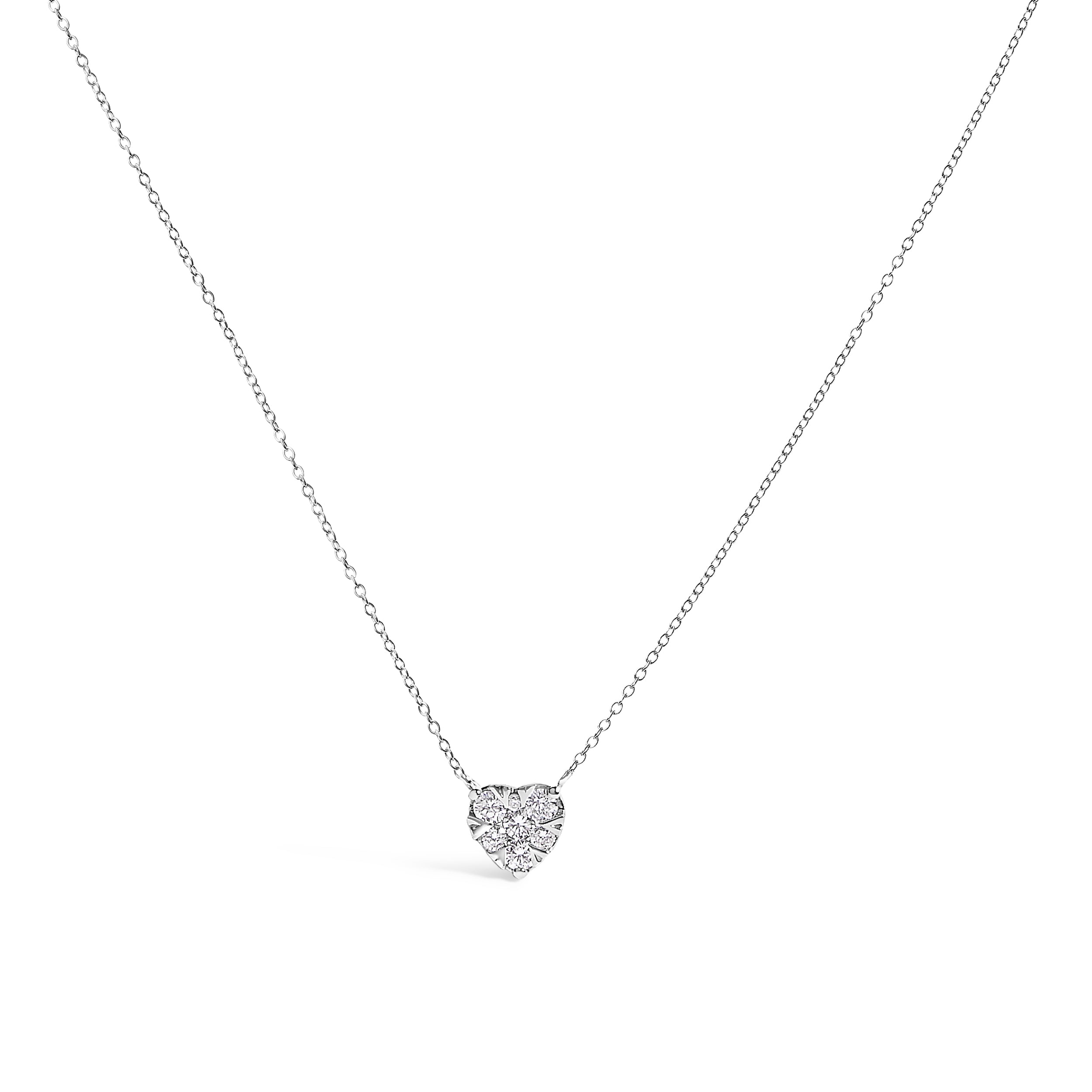 14K White Gold 1/4 Cttw Diamond Composite Heart Pendant Necklace - 18" Inches DestGlow
