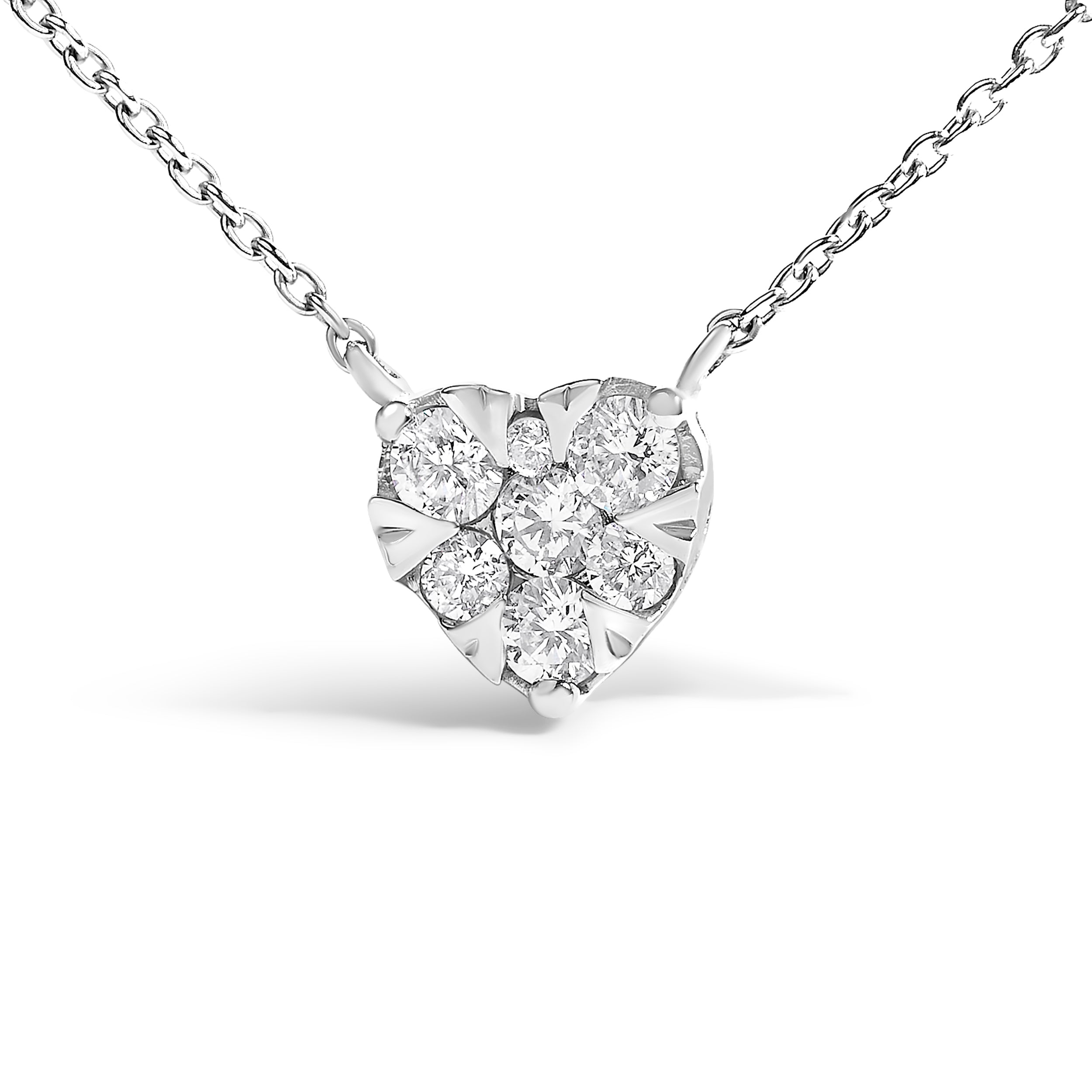 14K White Gold 1/4 Cttw Diamond Composite Heart Pendant Necklace - 18" Inches DestGlow
