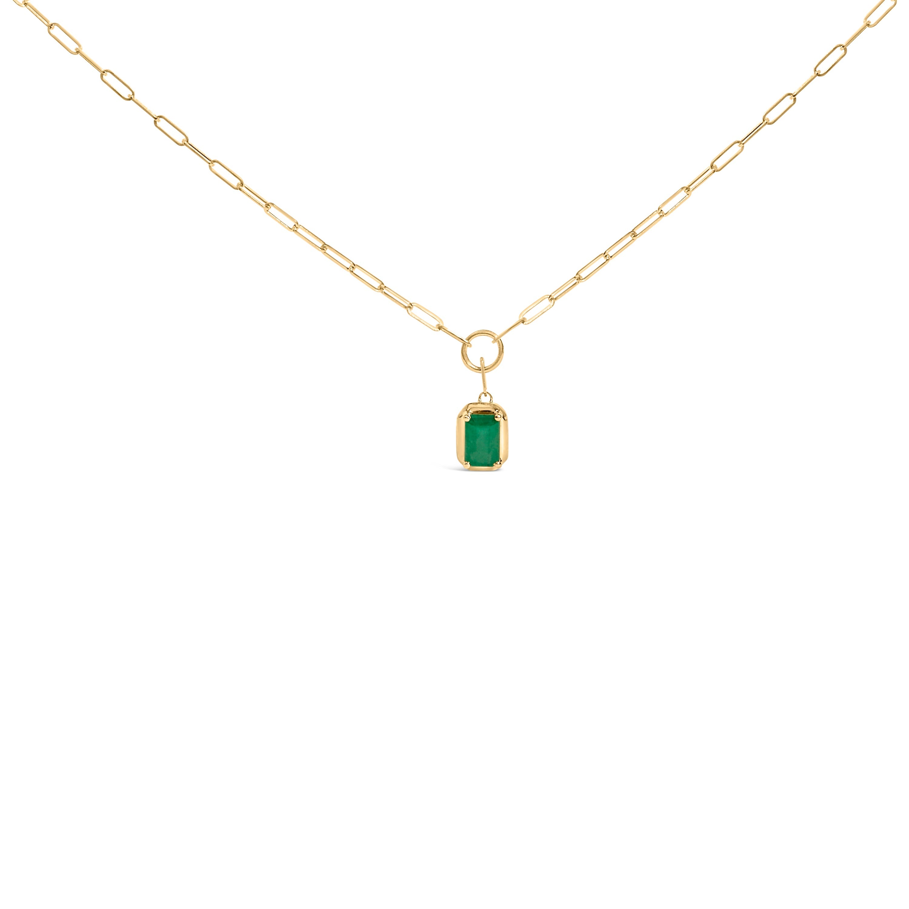 10K Yellow Gold Emerald Cut 6x4 MM Green Emerald Solitaire Pendant Necklace - 18 inch DestGlow