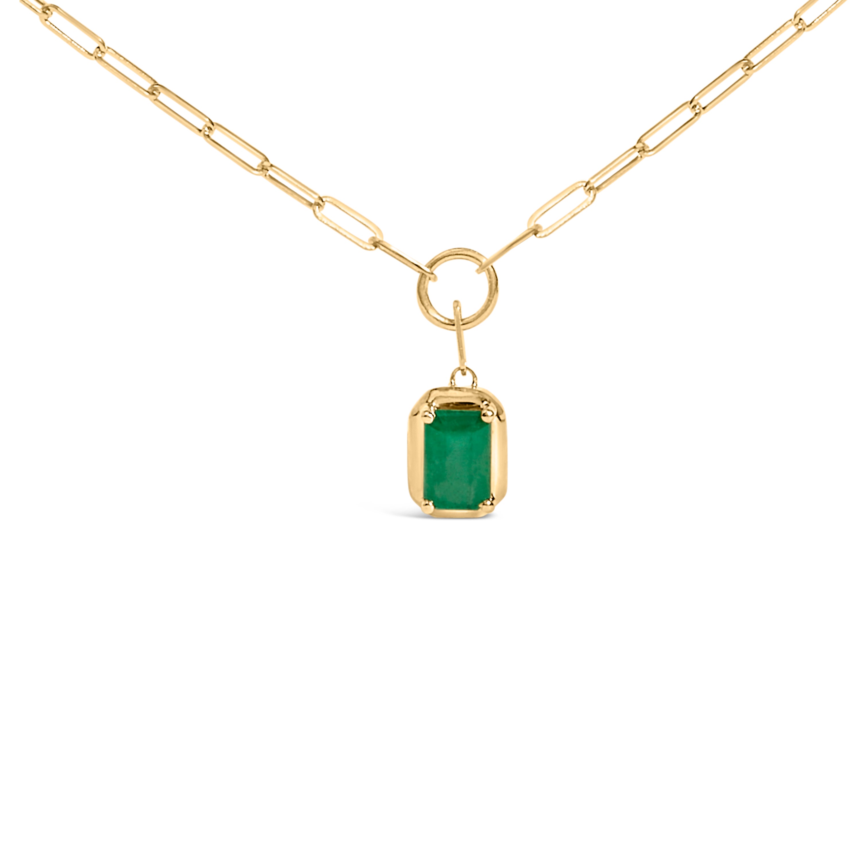 10K Yellow Gold Emerald Cut 6x4 MM Green Emerald Solitaire Pendant Necklace - 18 inch DestGlow