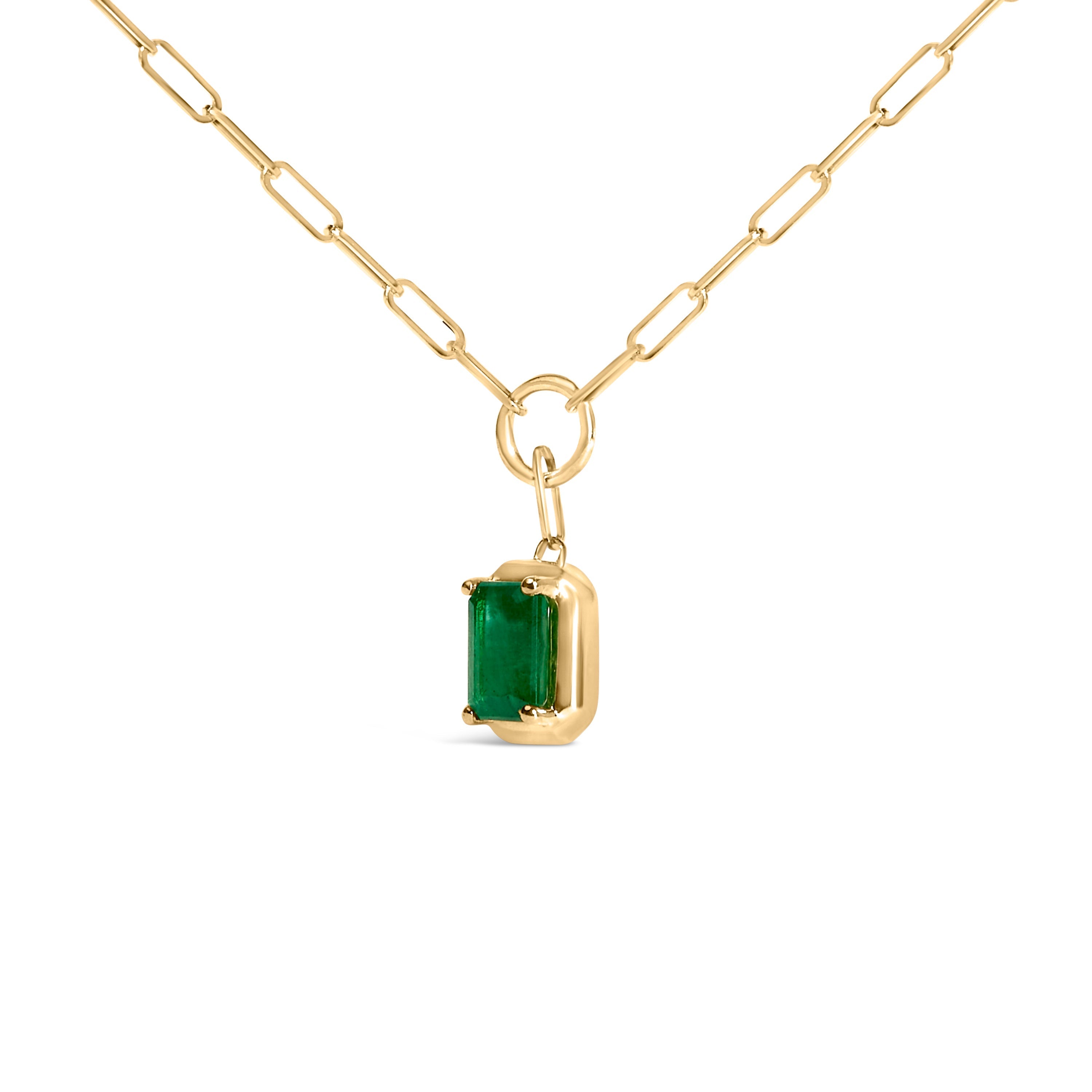 10K Yellow Gold Emerald Cut 6x4 MM Green Emerald Solitaire Pendant Necklace - 18 inch DestGlow