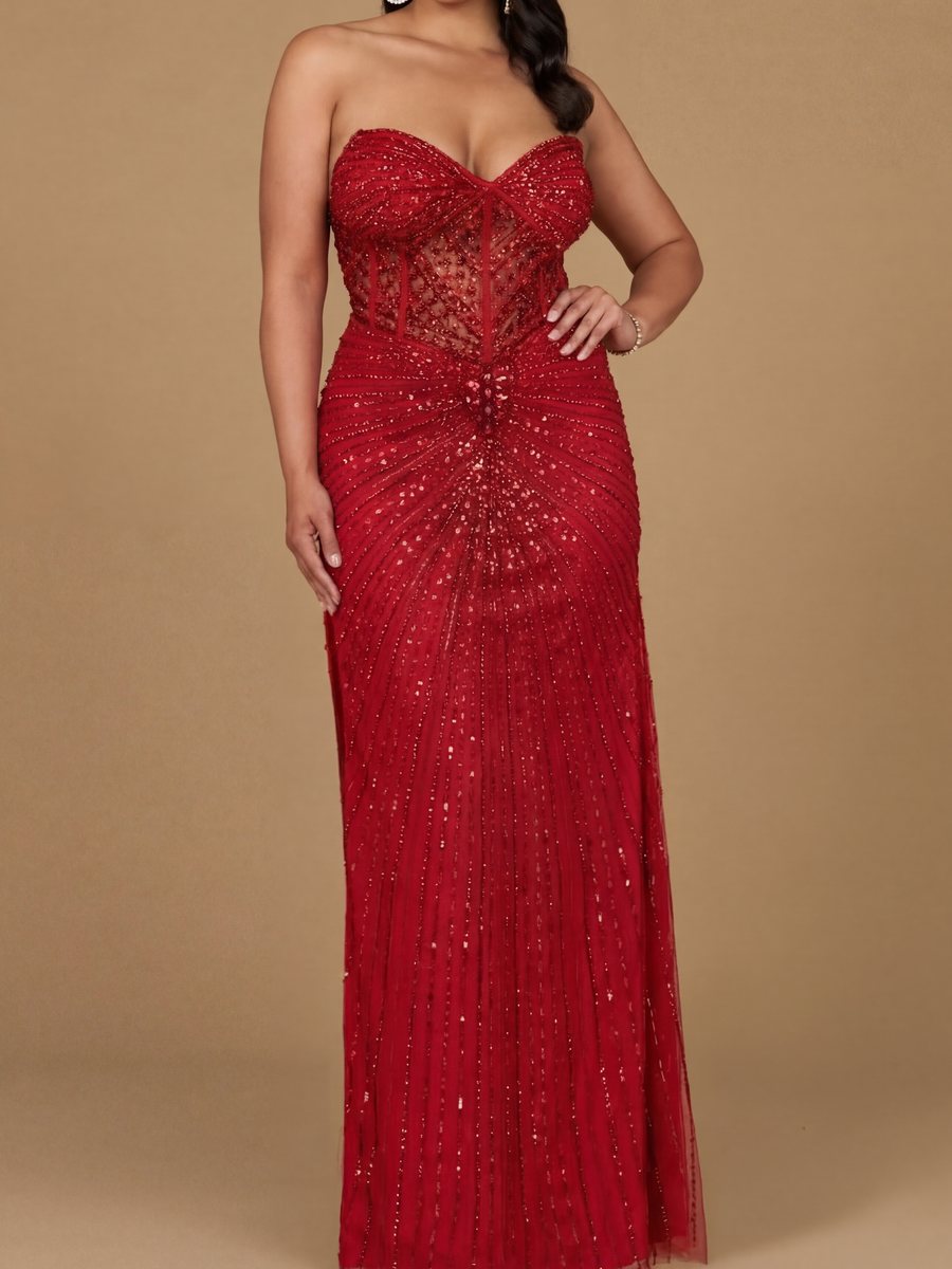 Embellished Strapless Gown with Slit | 9953 by Lara New York