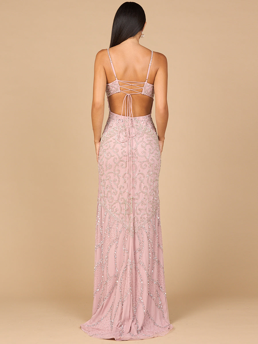 Embellished Gown with Slit And Low Back by Lara New York