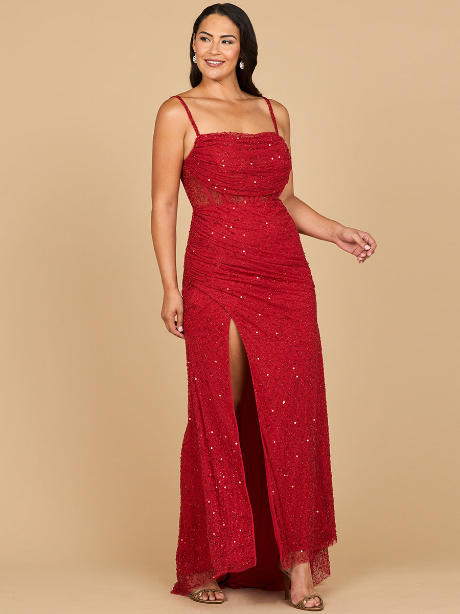 Elegant Corset Gown with Slit by Lara New York