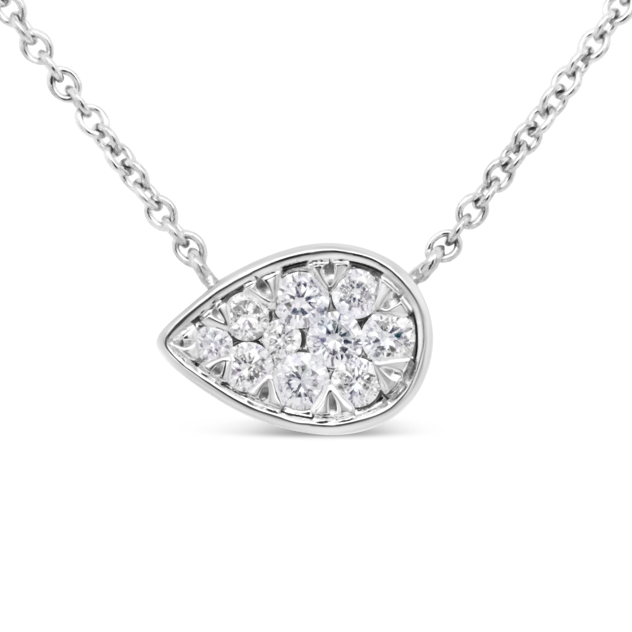 14K White Gold 1/4 Cttw Round Diamond Composite Teardrop Shape 18" Pendant Necklace - (G-H Color, SI2-I1 Clarity) DestGlow