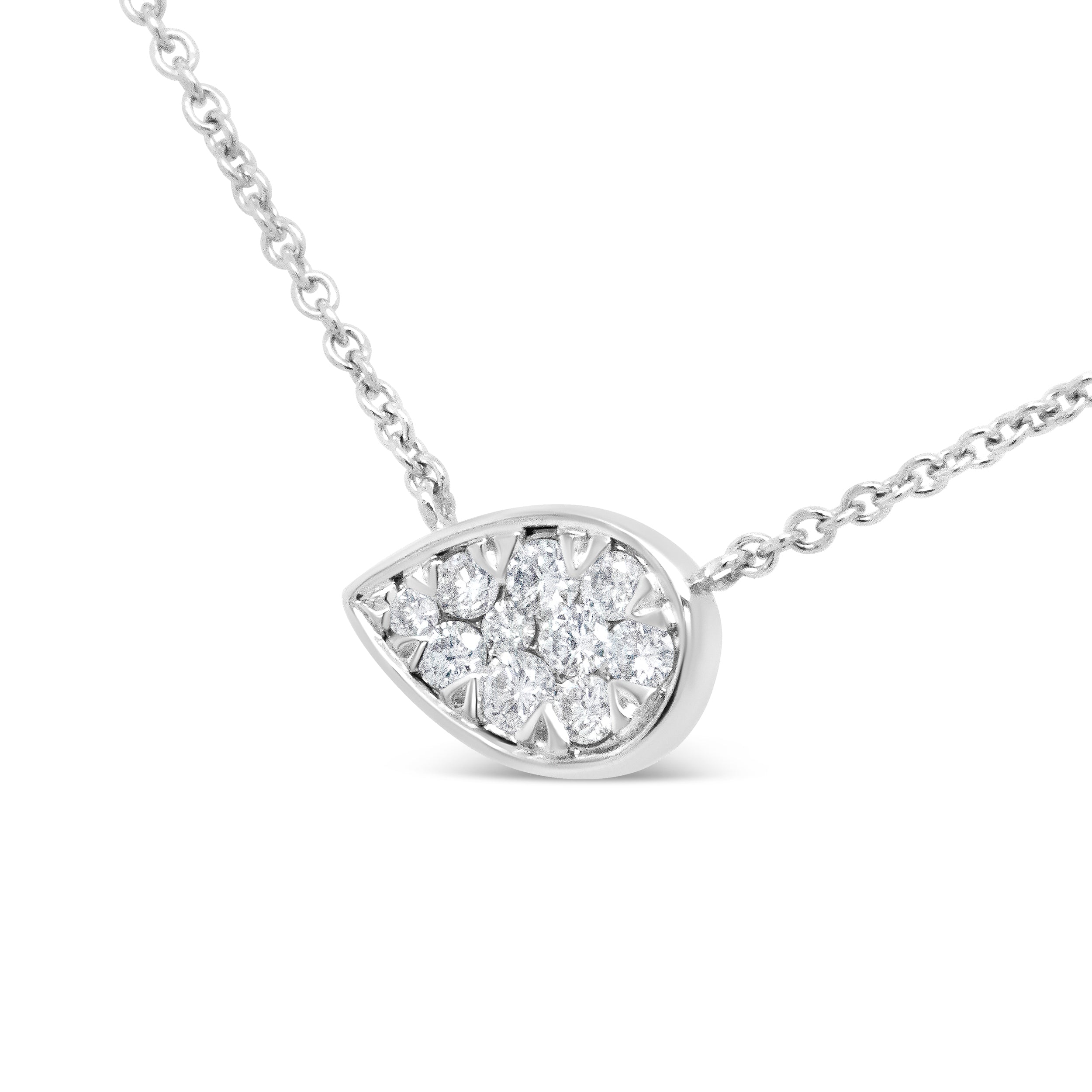 14K White Gold 1/4 Cttw Round Diamond Composite Teardrop Shape 18" Pendant Necklace - (G-H Color, SI2-I1 Clarity) DestGlow