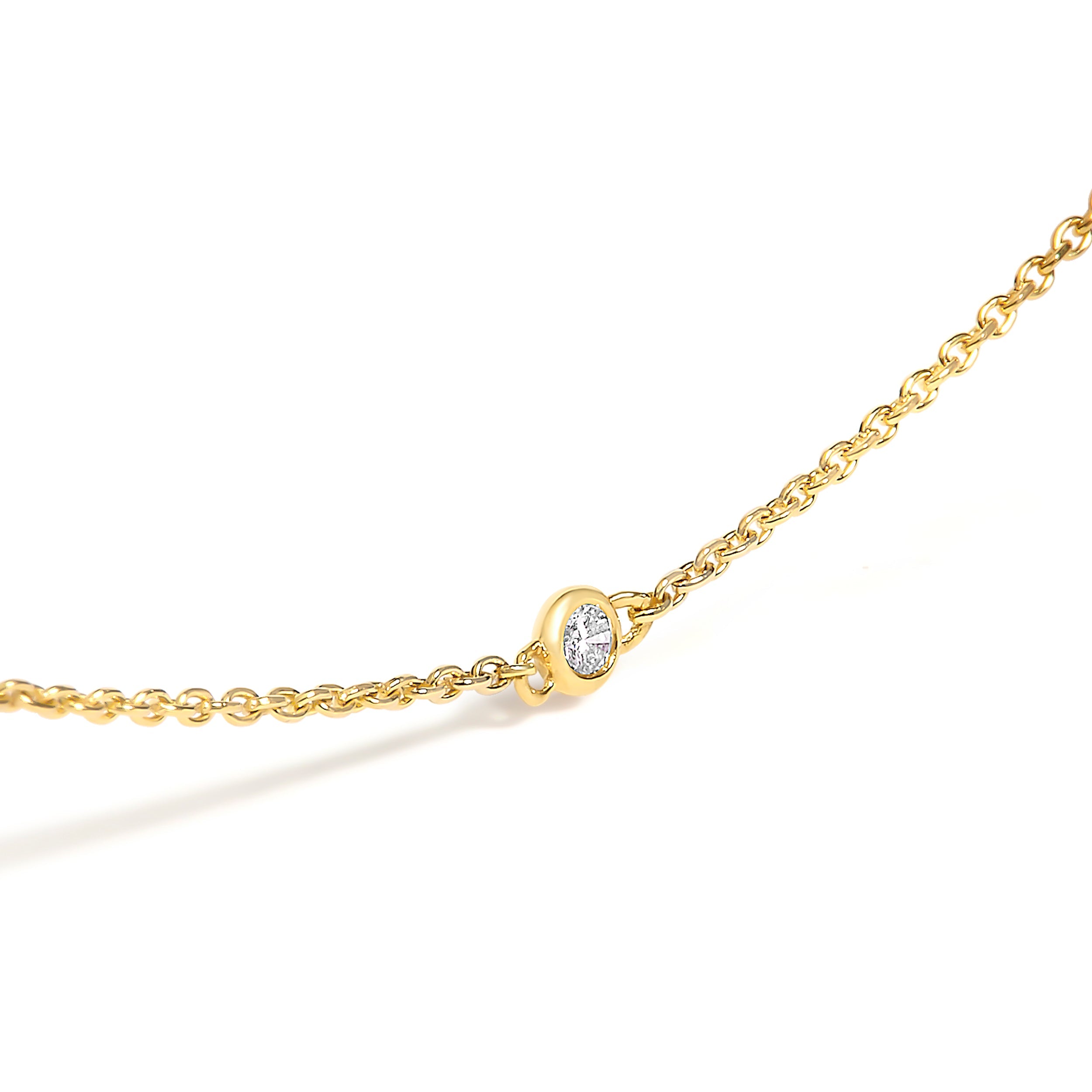 14K Yellow Gold Bezel Set Alternating Green Emerald and Diamond Station Necklace - 18" Inches DestGlow