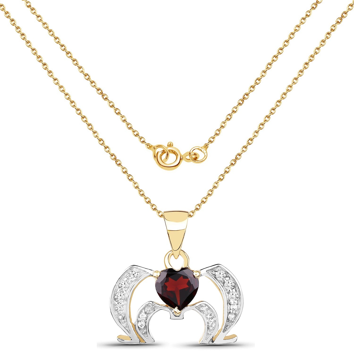 14K Yellow Gold Plated 1.05 Carat Genuine Garnet and White Topaz .925 Sterling Silver Pendant by Bids.com