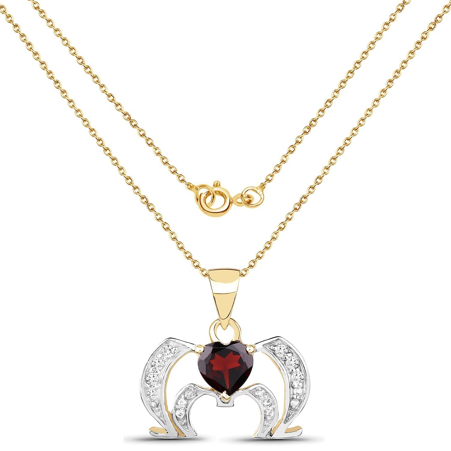 14K Yellow Gold Plated 1.05 Carat Genuine Garnet and White Topaz .925 Sterling Silver Pendant
