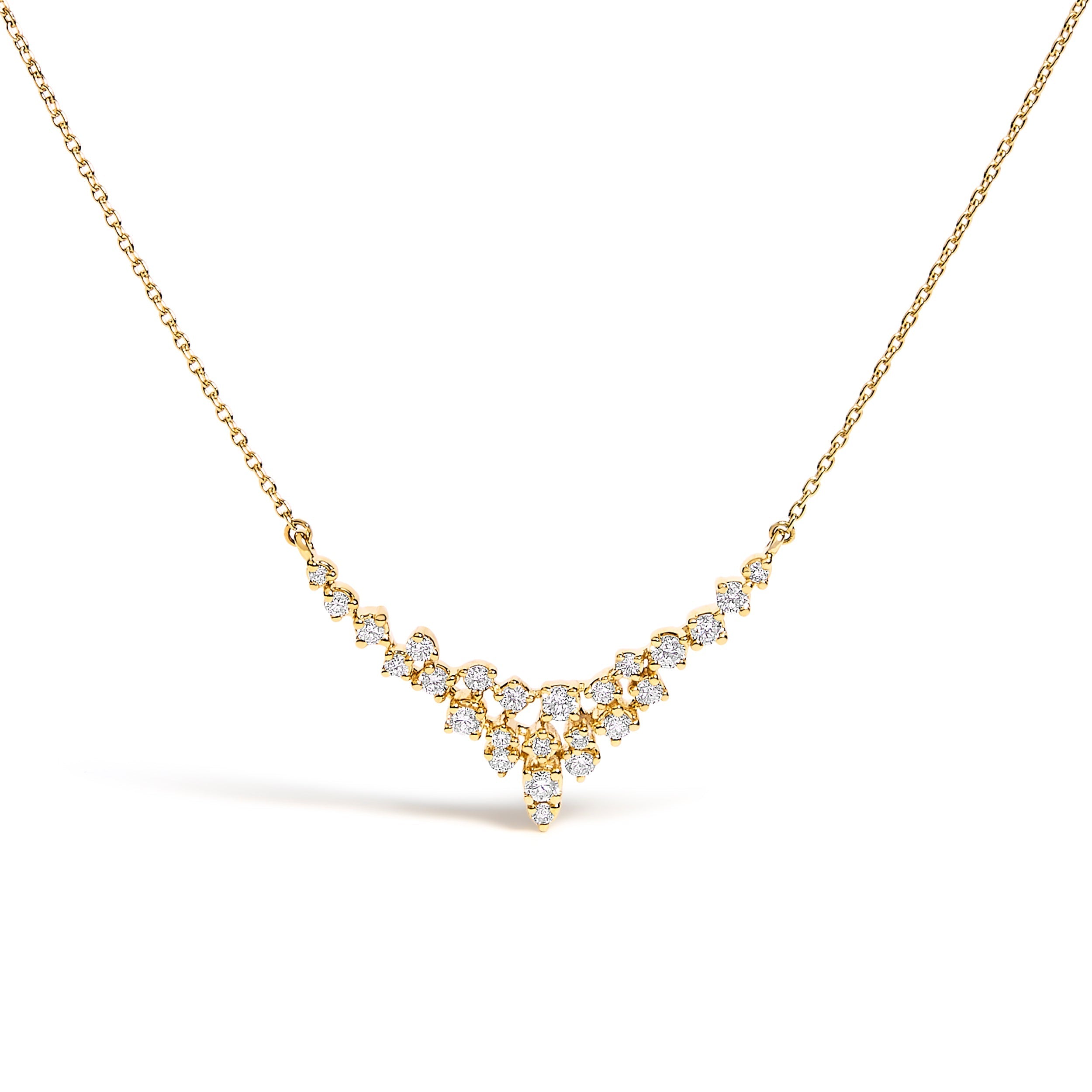 14K Yellow Gold 1/2 Cttw Diamond Scattered "V" Necklace (I-J Color, SI2-I1 Clarity) - 18" Inches DestGlow