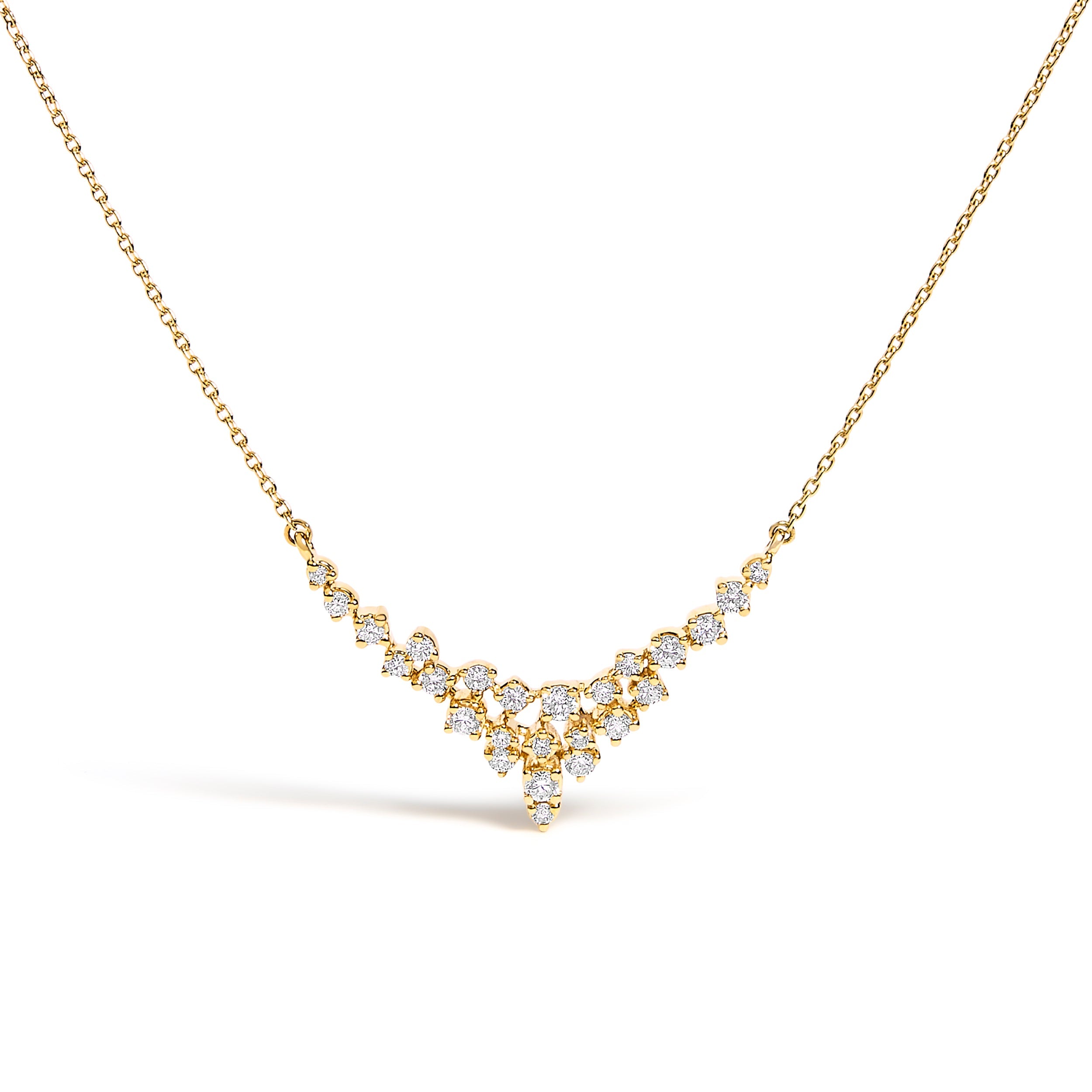 14K Yellow Gold 1/2 Cttw Diamond Scattered "V" Necklace (I-J Color, SI2-I1 Clarity) - 18" Inches by Bids.com