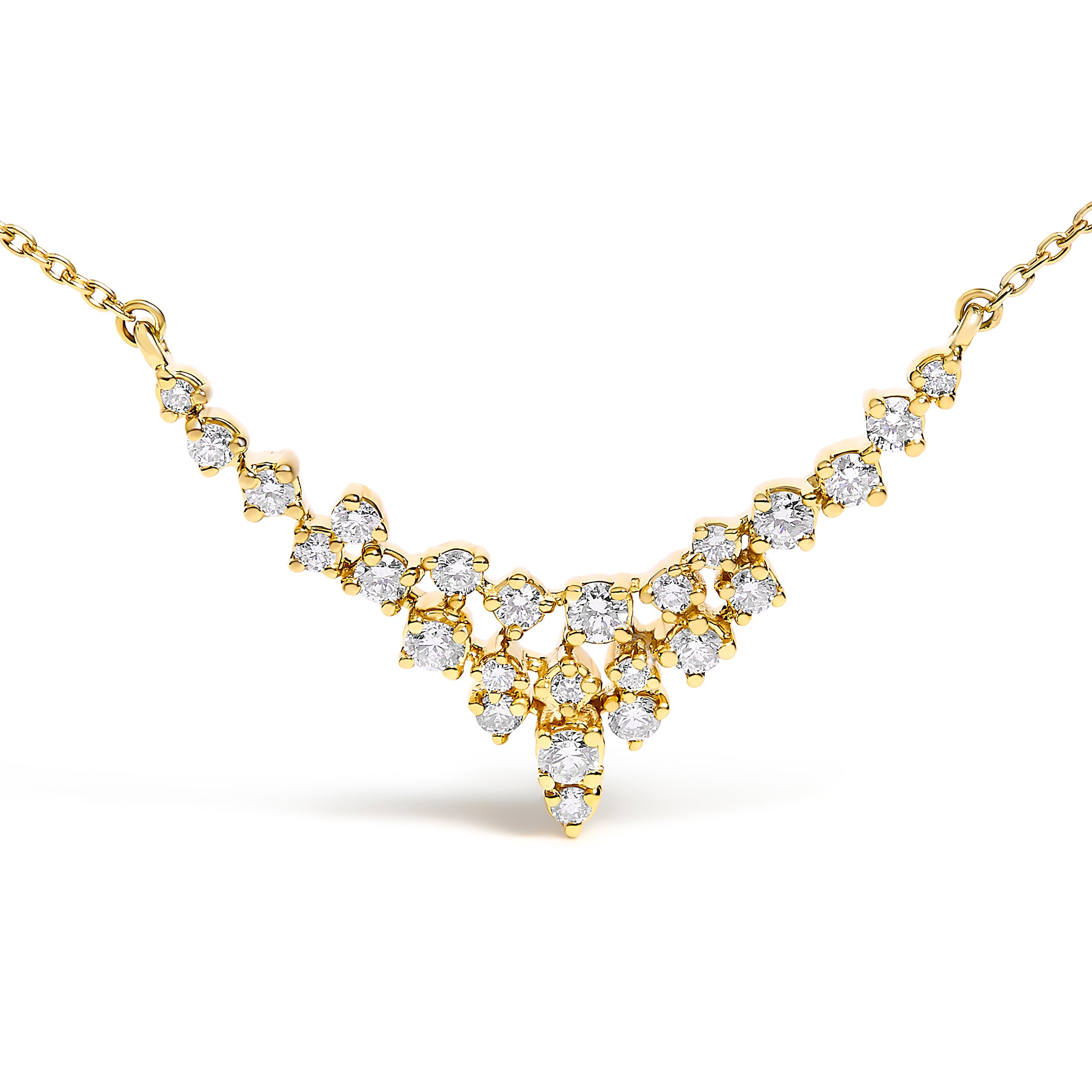 14K Yellow Gold 1/2 Cttw Diamond Scattered "V" Necklace (I-J Color, SI2-I1 Clarity) - 18" Inches DestGlow