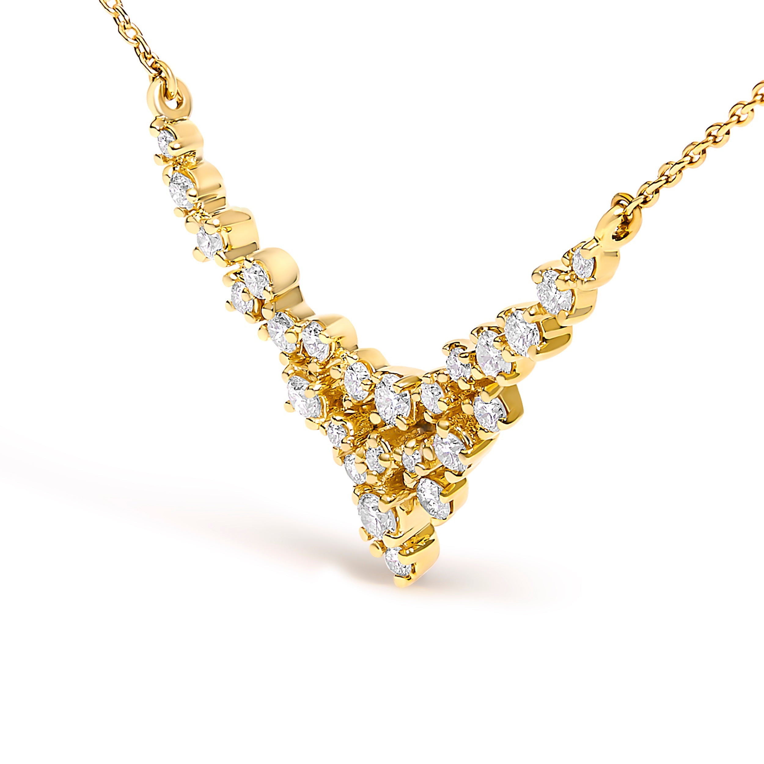 14K Yellow Gold 1/2 Cttw Diamond Scattered "V" Necklace (I-J Color, SI2-I1 Clarity) - 18" Inches DestGlow