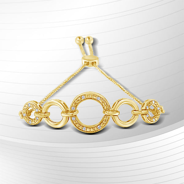 10K Yellow Gold over .925 Sterling Silver Diamond Accented Graduated Infinity Open Circle 6â€-9†Adjustable Bolo Bracelet