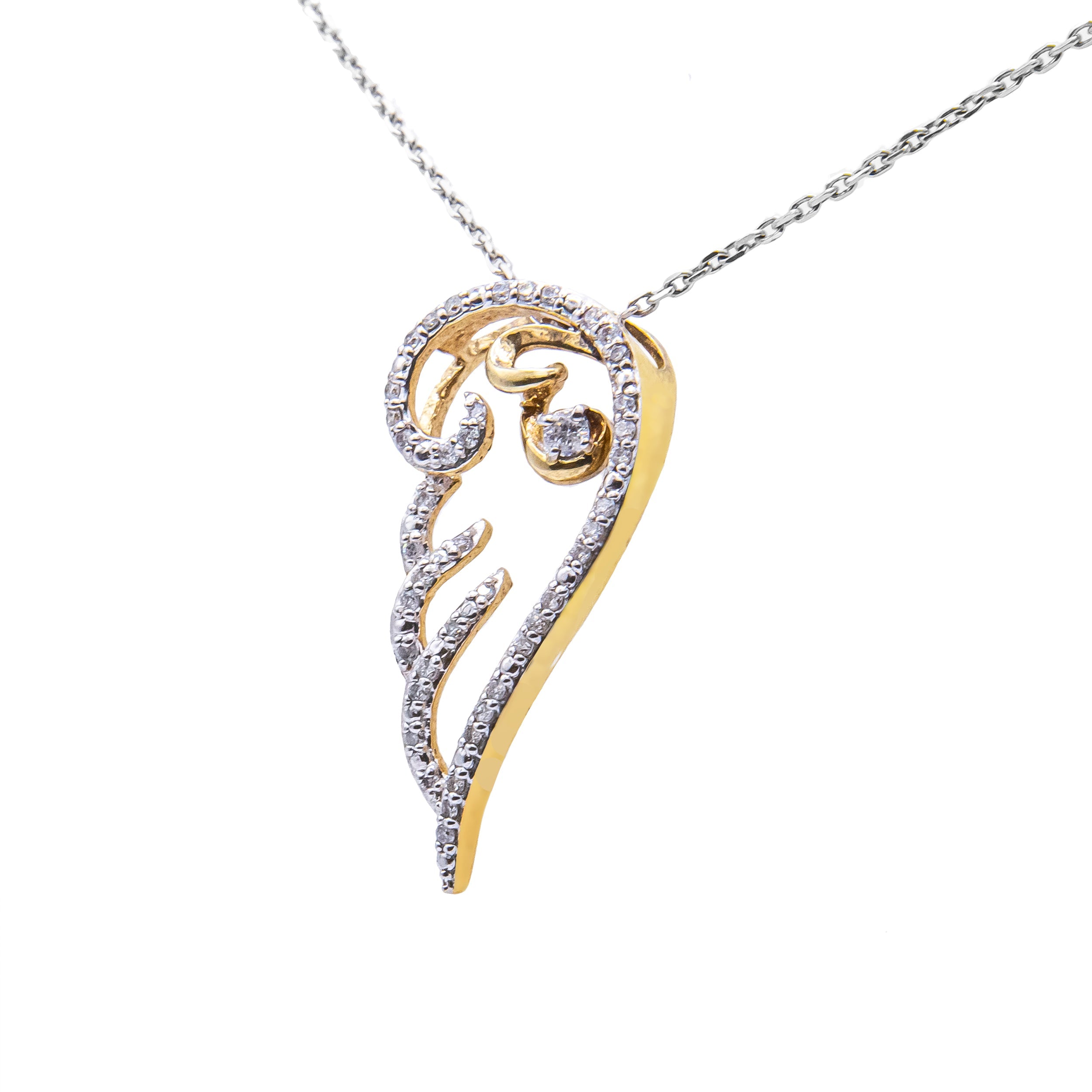 10K Yellow Gold over .925 Sterling Silver 1/4 Cttw Diamond Angel Wing 18" Pendant Necklace (H-I Color, I1-I2 Clarity) by Bids.com