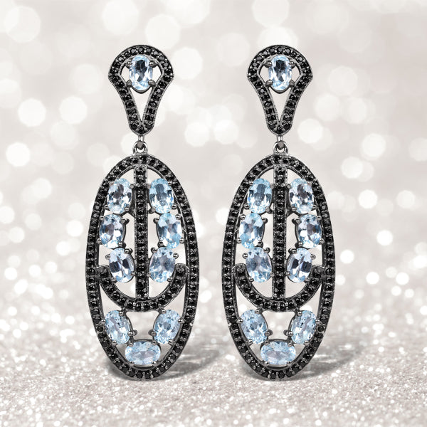 13.80 Carat Genuine Blue Topaz and Black Spinel .925 Sterling Silver Earrings by Bids.com