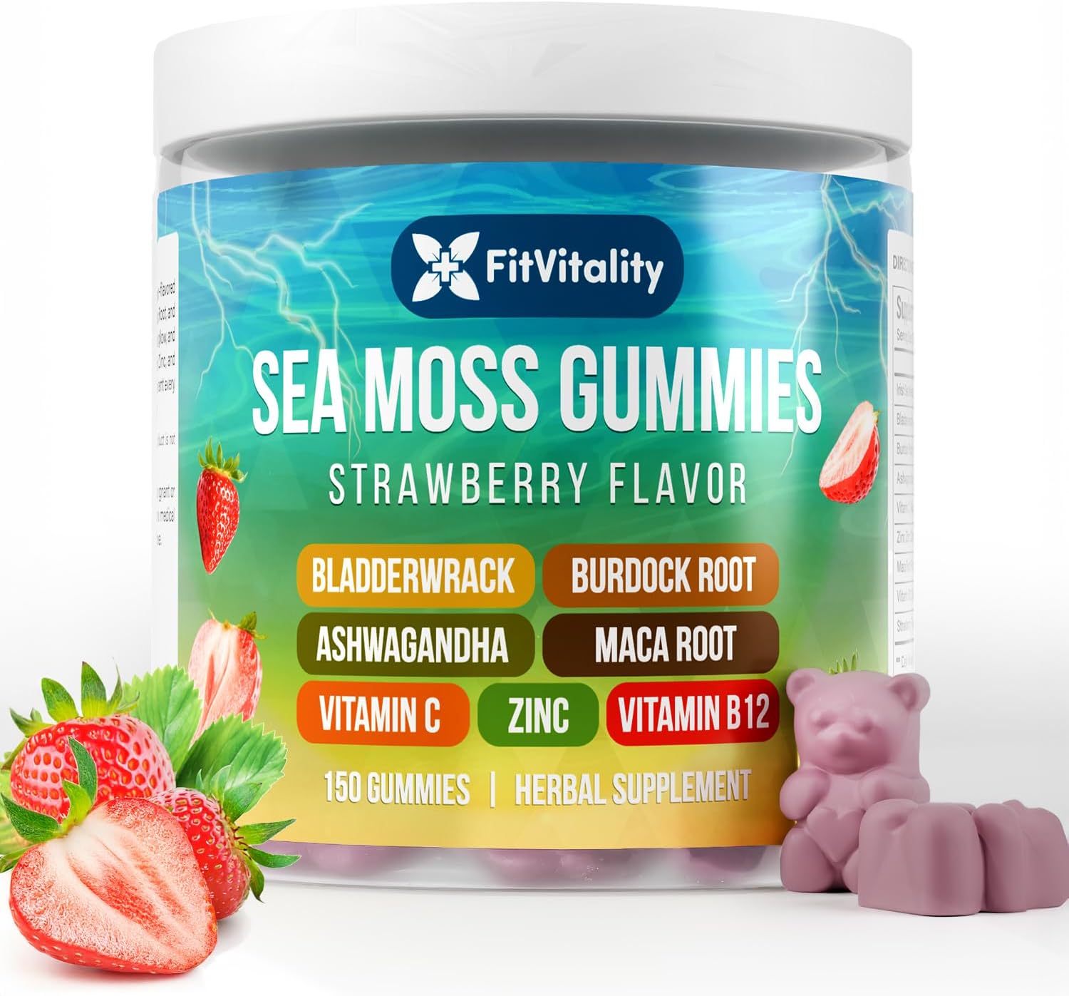 Sea Moss Gummies | Strawberry Flavor Vegan Gummies | Extra Rich 9-in-1 Formulation with Irish Sea Moss, Elderberry, Bladderwrack, Burdock, Ashwagandha, Maca, Zinc, B12 | Energy & Immune Support by FreshDrinkUS - Natural and Premium Herbal Tea
