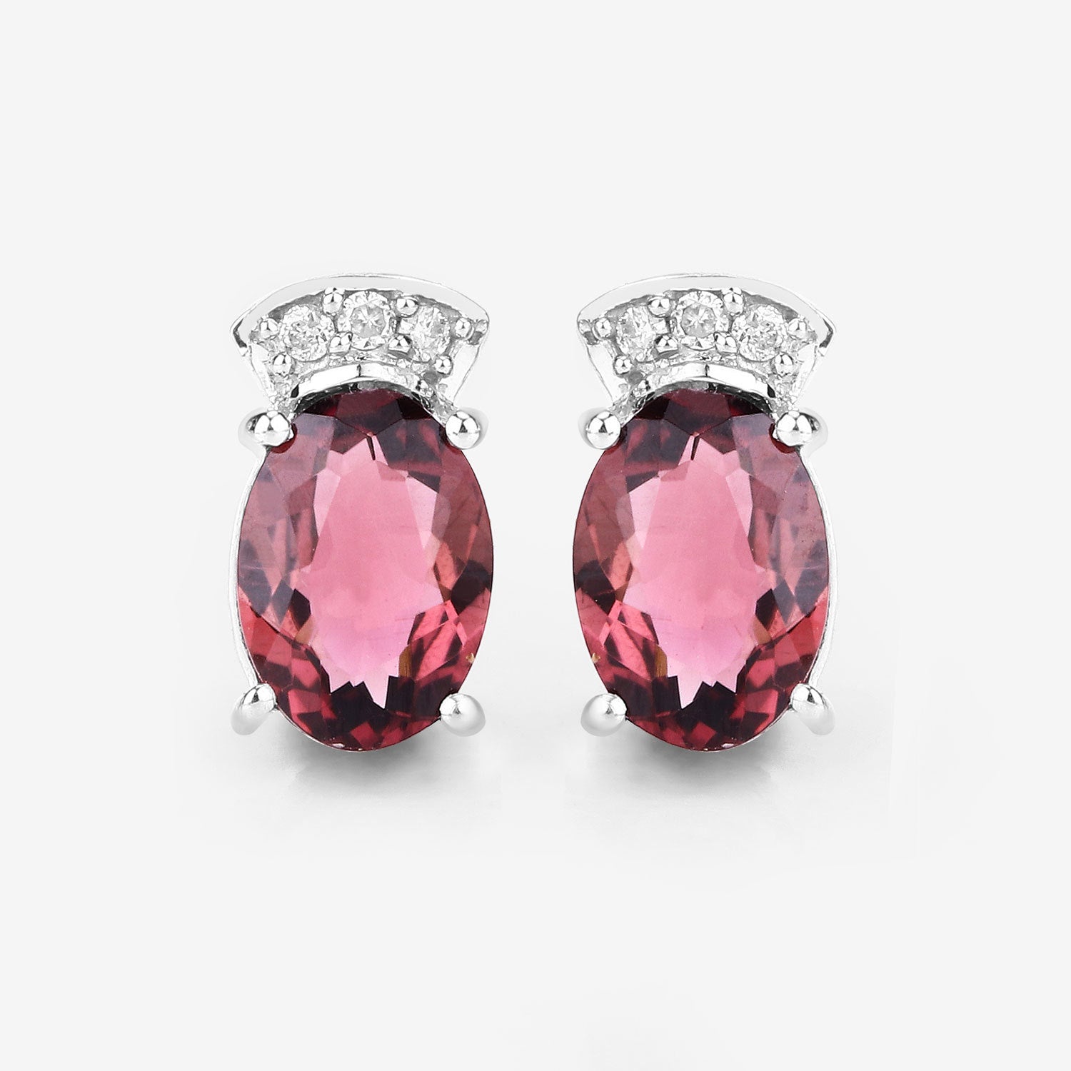 1.35 Carat Genuine Pink Tourmaline and White Diamond 14K White Gold Earrings by Bids.com
