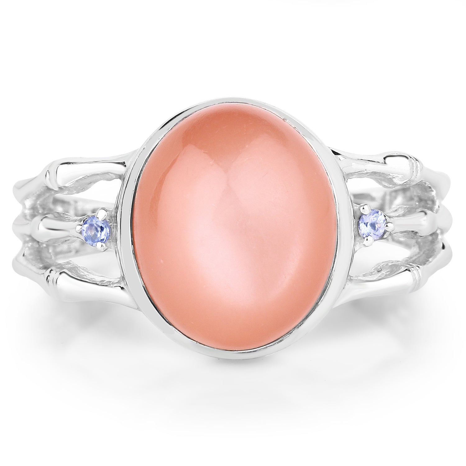 6.54 Carat Genuine Peach Moonstone and Tanzanite .925 Sterling Silver Ring by Bids.com