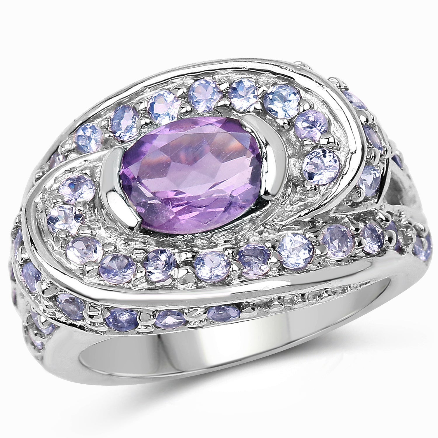 2.76 Carat Genuine Amethyst and Tanzanite .925 Sterling Silver Ring by Bids.com