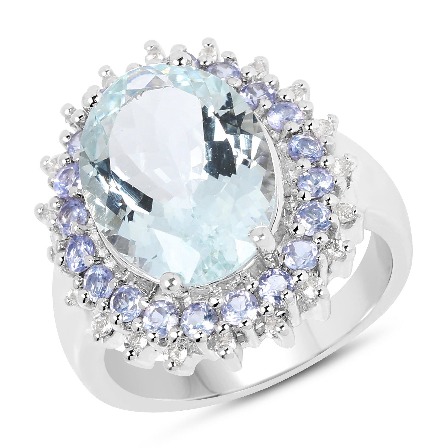 5.30 Carat Genuine Aquamarine, Tanzanite & White Topaz .925 Sterling Silver Ring by Bids.com