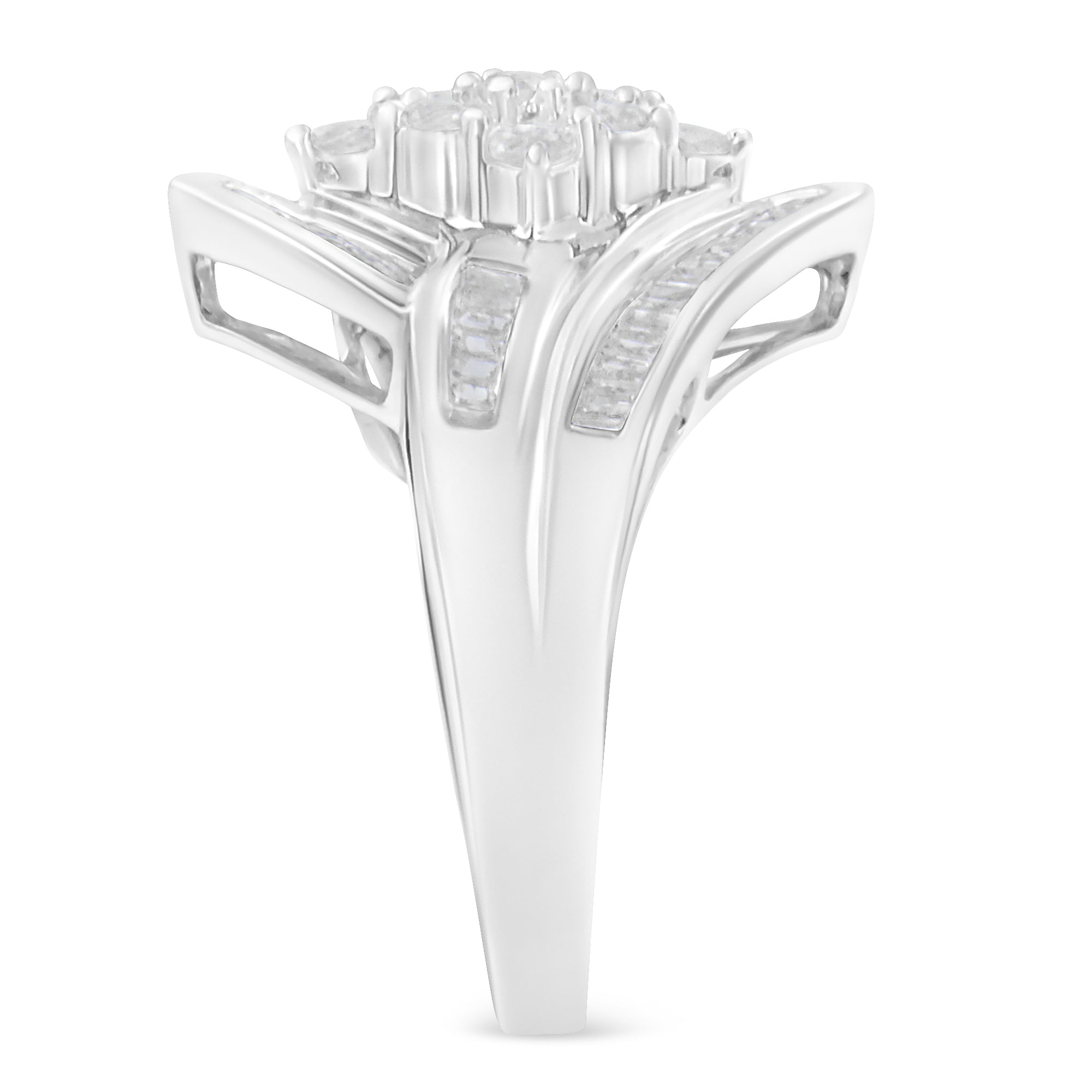 10K White Gold Diamond Bypass Cluster Ring (1 Cttw, I-J Color, I2-I3 Clarity) - Size 7 by Bids.com