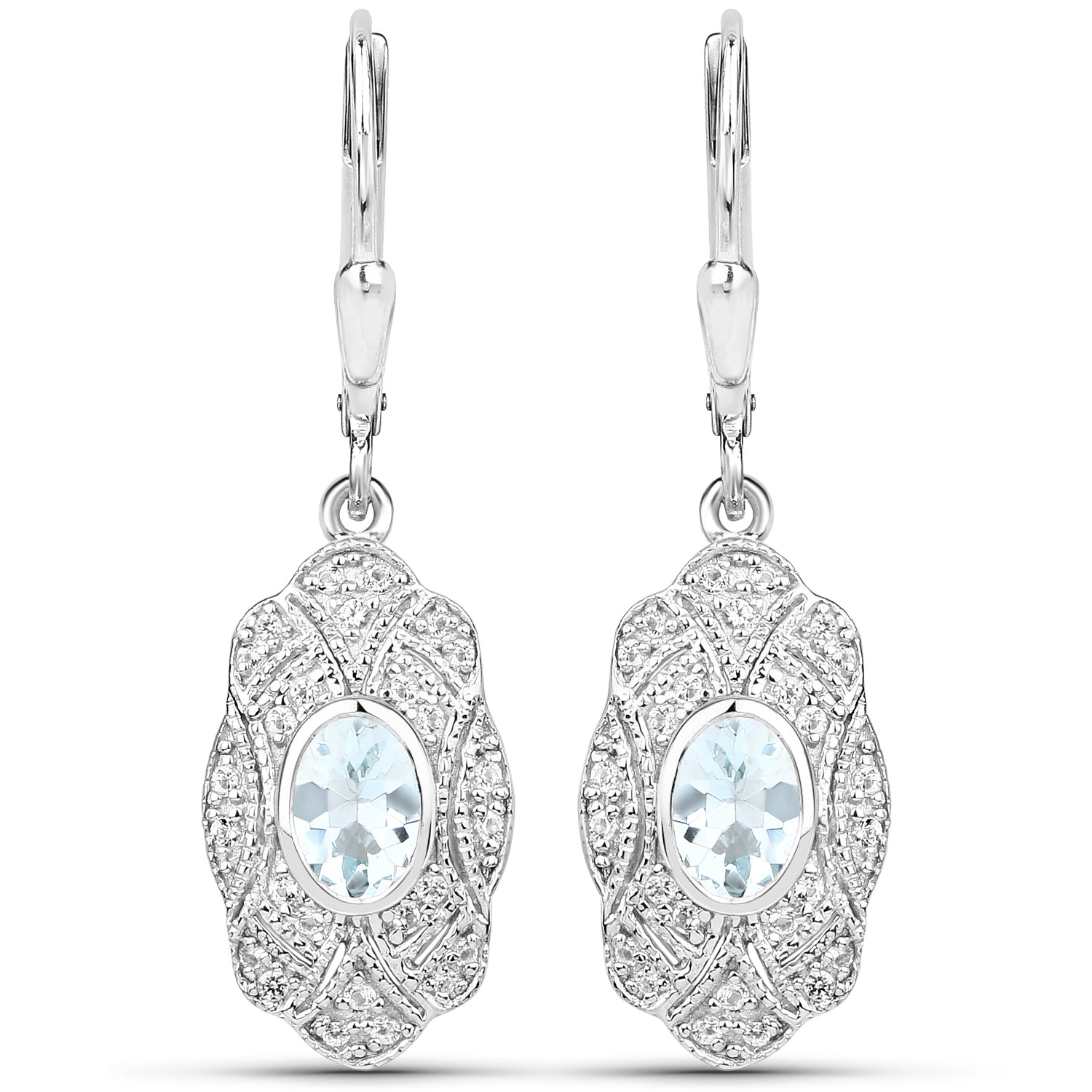 0.96 Carat Genuine Aquamarine and White Topaz .925 Sterling Silver Earrings DestGlow