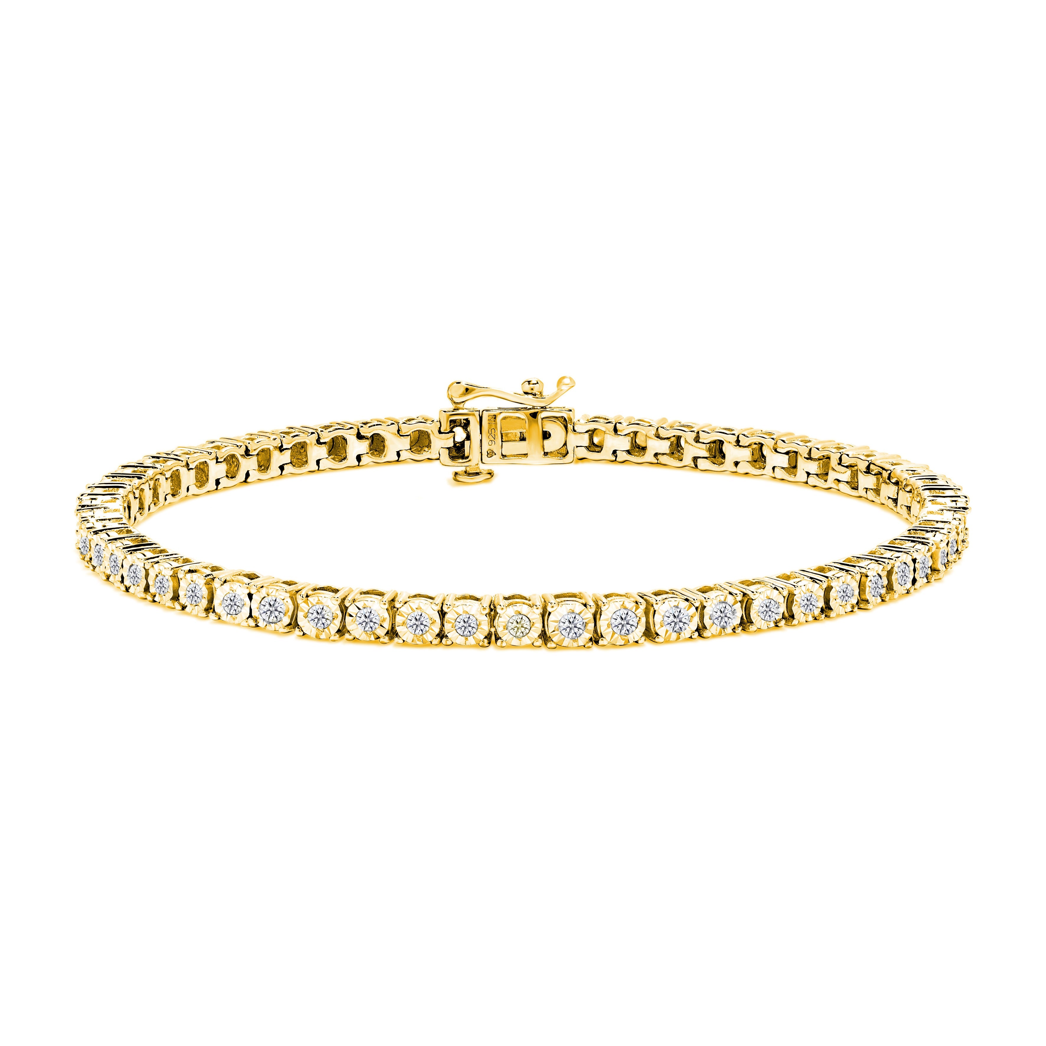 .925 Sterling Silver 1.0 Cttw Miracle-Set Diamond Round Faceted Bezel Tennis Bracelet (I-J Color, I3 Clarity) - 7" by Bids.com