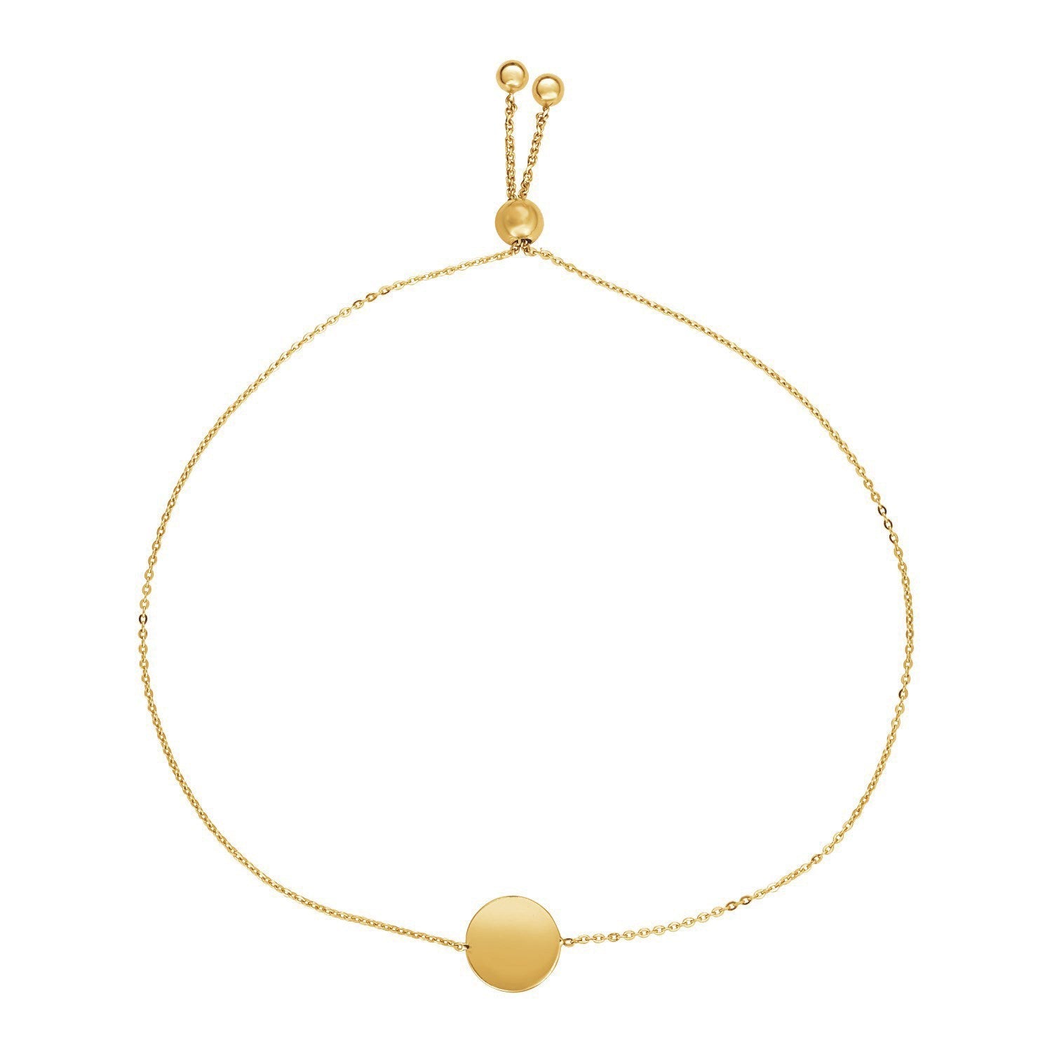Adjustable Bracelet with Shiny Circle in 14k Yellow Gold by Bids.com