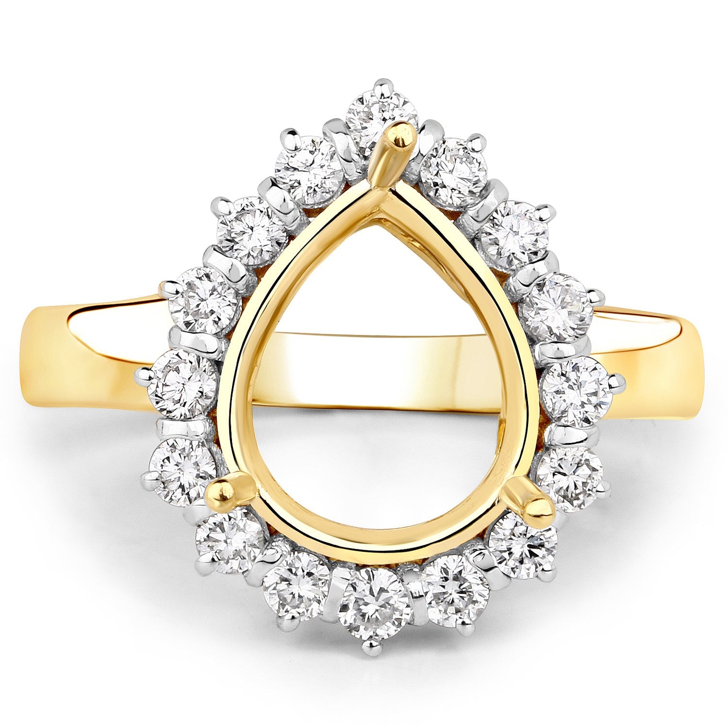 0.48 Carat Genuine White Diamond 14K Yellow Gold Semi Mount Ring - holds 11x9mm Pear Gemstone by Bids.com
