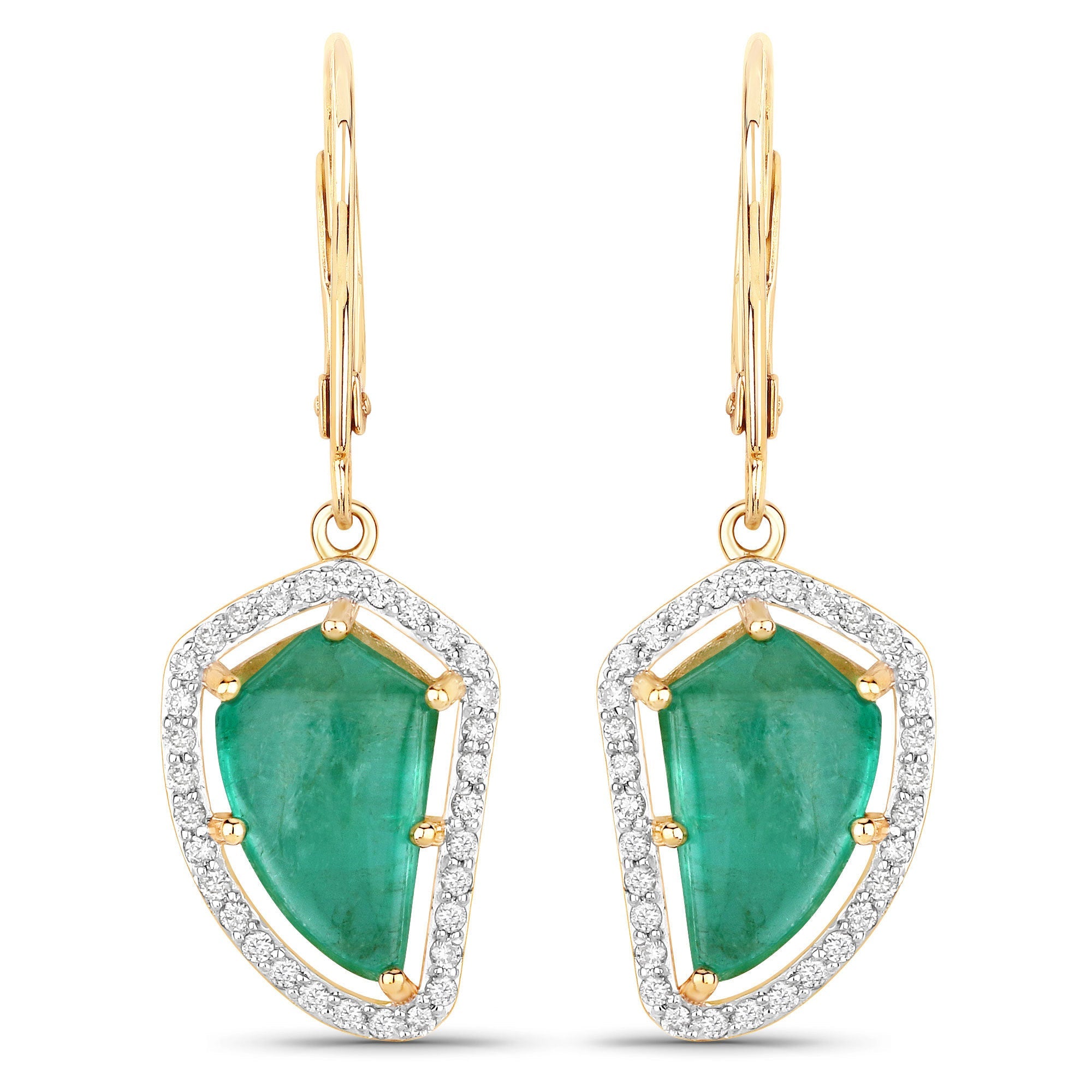 7.56 Carat Genuine Colombian Emerald and White Diamond 14K Yellow Gold Earrings by Bids.com